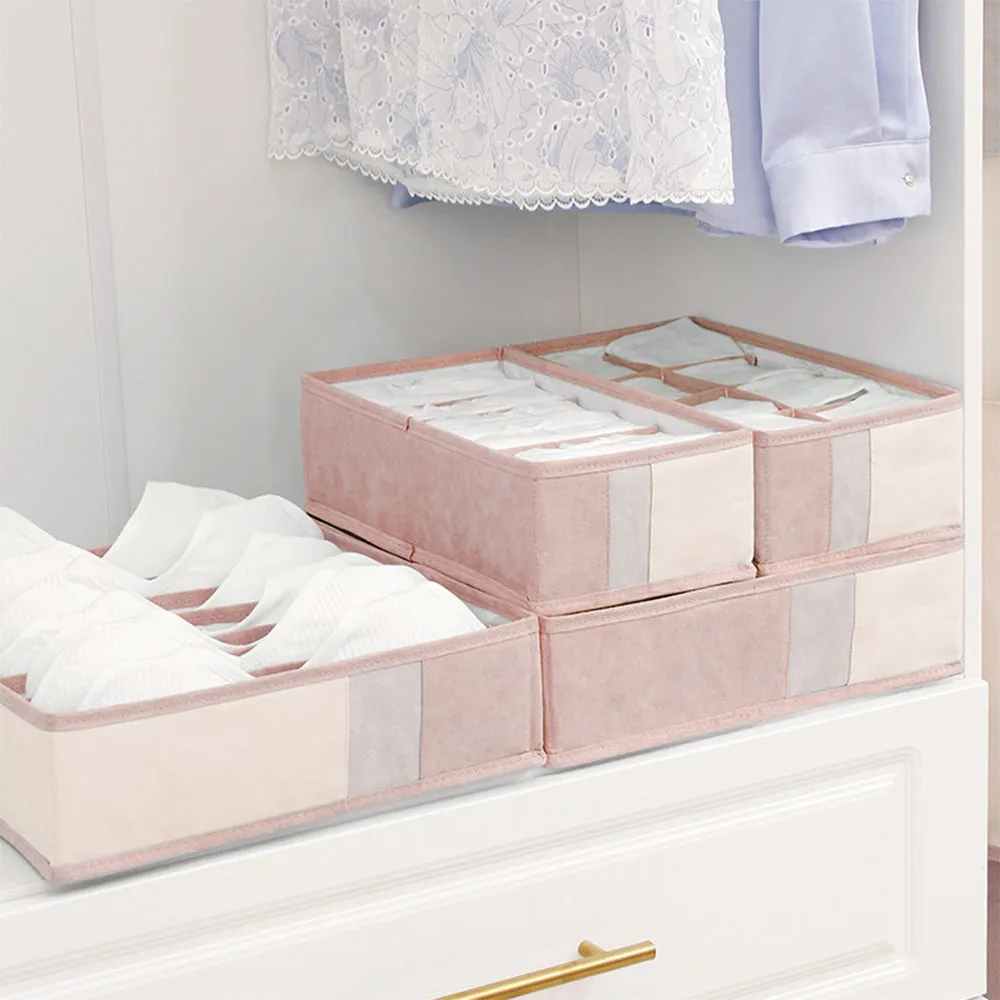 4-Piece Set Foldable Storage Box Bra Underwear Closet Organizer Drawer Divider Kit Pink