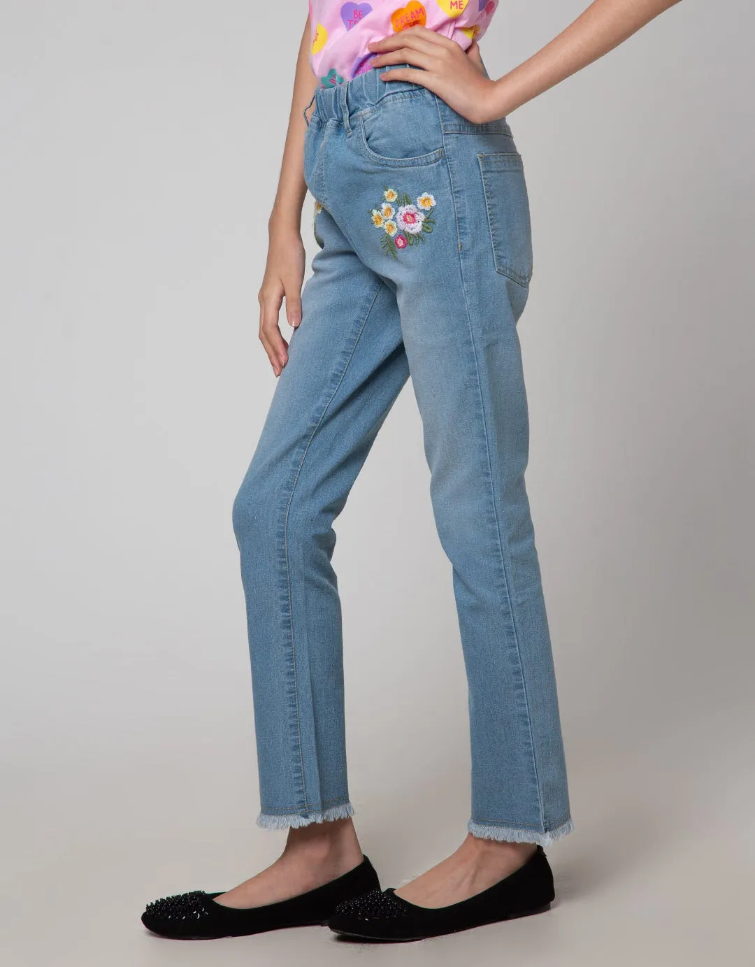 Aero Denim Long Pants Bordir Bunga Bawah Rawis