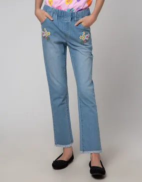 Aero Denim Long Pants Bordir Bunga Bawah Rawis