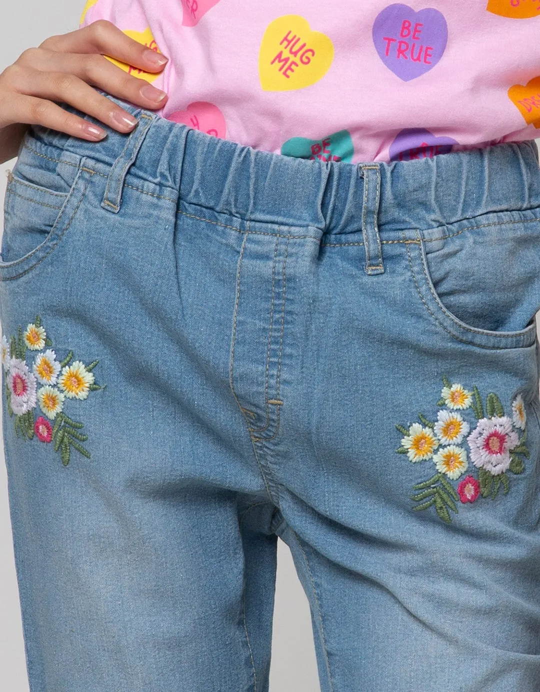 Aero Denim Long Pants Bordir Bunga Bawah Rawis