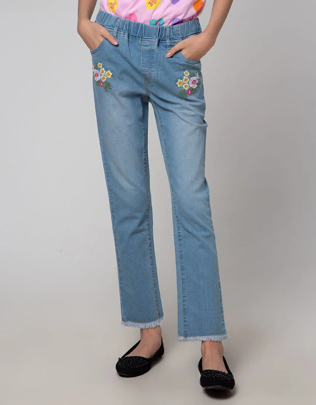 Aero Denim Long Pants Bordir Bunga Bawah Rawis