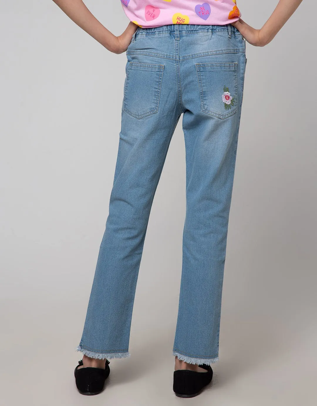 Aero Denim Long Pants Bordir Bunga Bawah Rawis