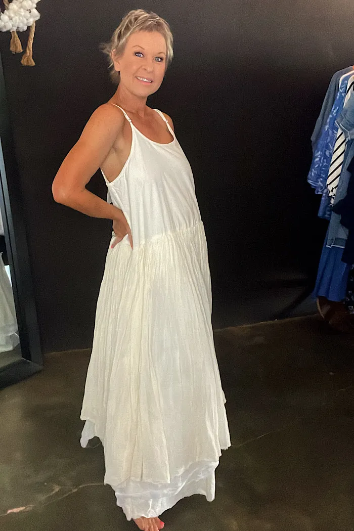 AMELIE LONG TUTU SLIP DRESS - CREAM