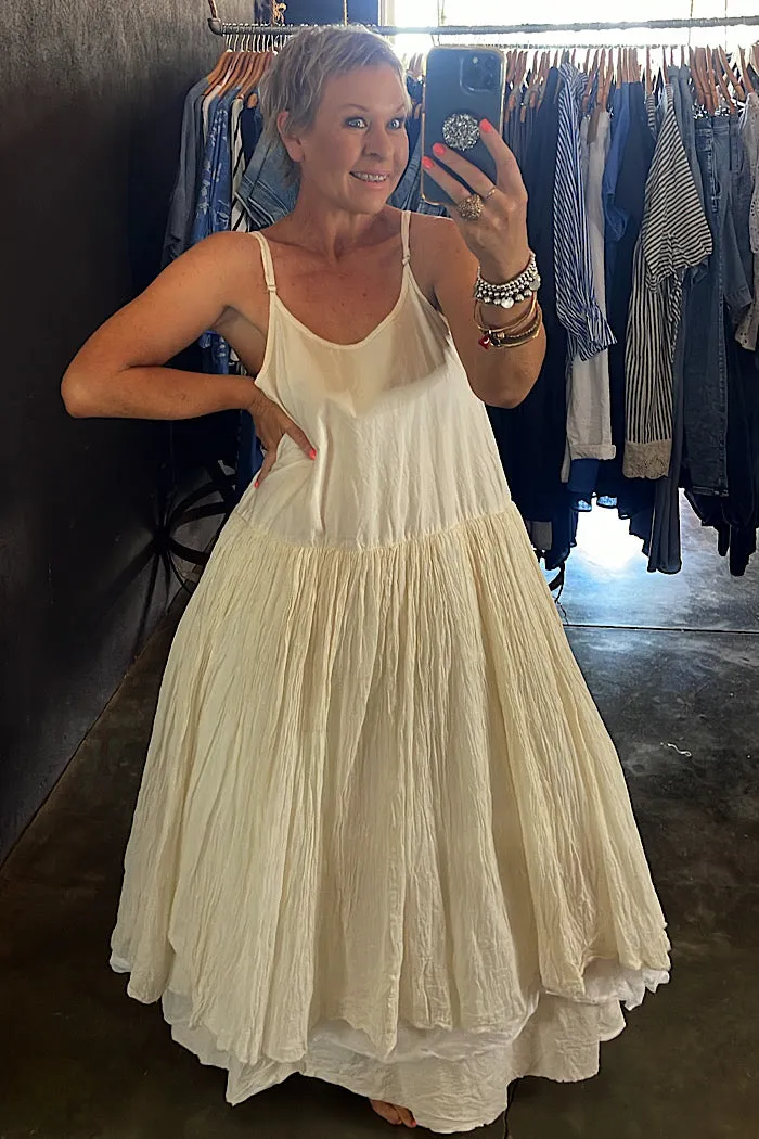 AMELIE LONG TUTU SLIP DRESS - CREAM