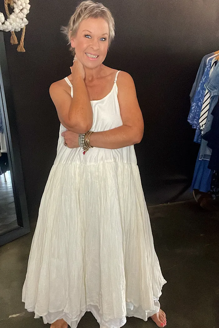 AMELIE LONG TUTU SLIP DRESS - CREAM
