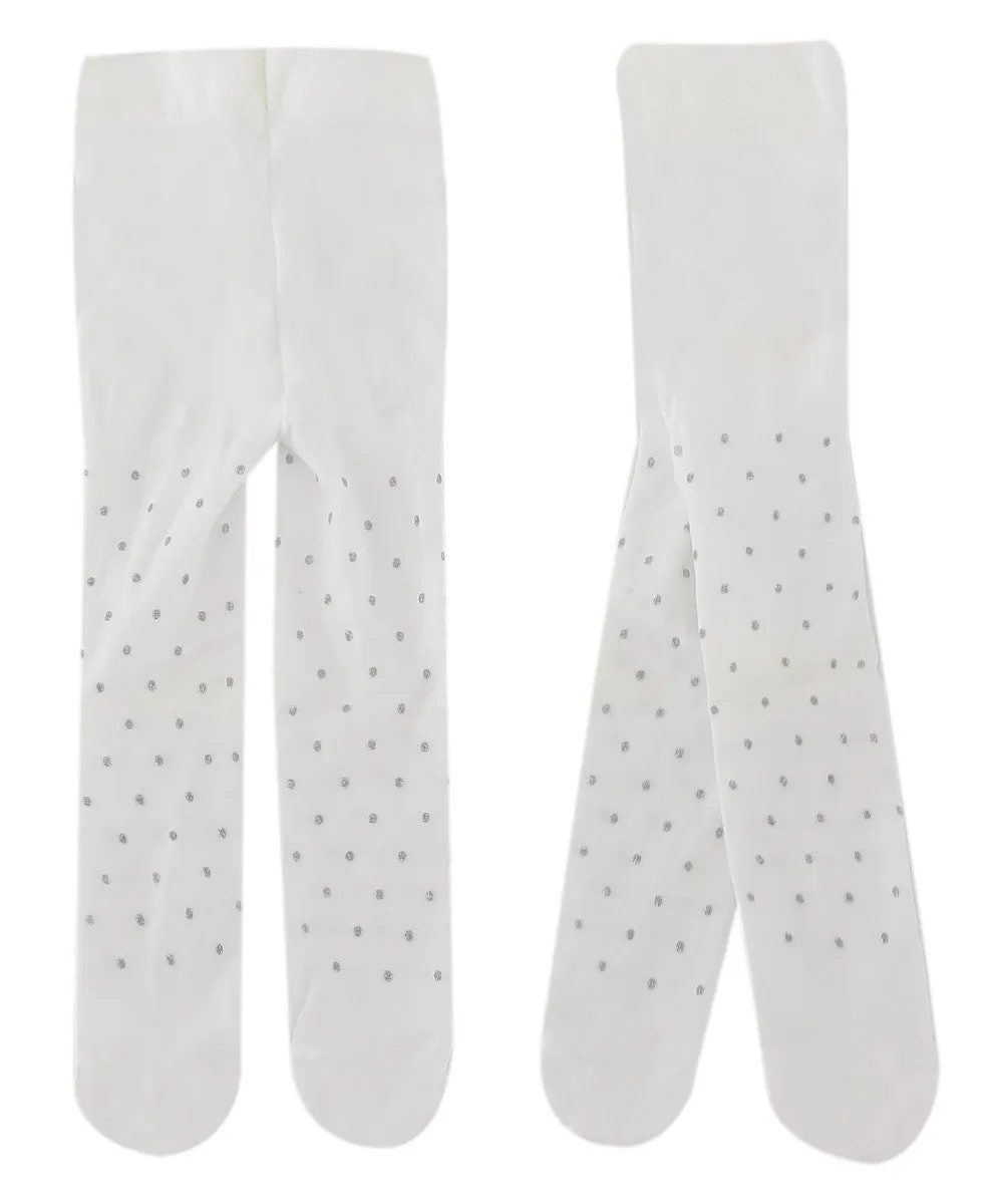 Baby Girls Microfiber Polka Dot Tight - White