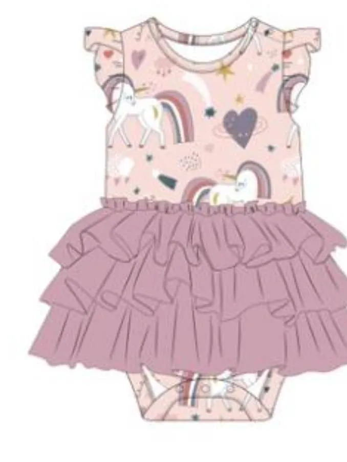 Baby Tulle Skirted Bodysuit - Rainbow Unicorn
