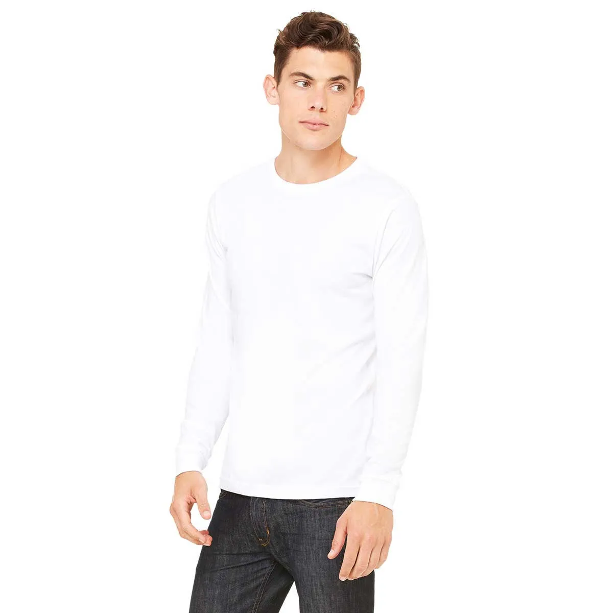 Bella   Canvas Men's White Jersey Long-Sleeve T-Shirt