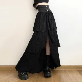Black Gothic Slit Layered Maxi Skirt