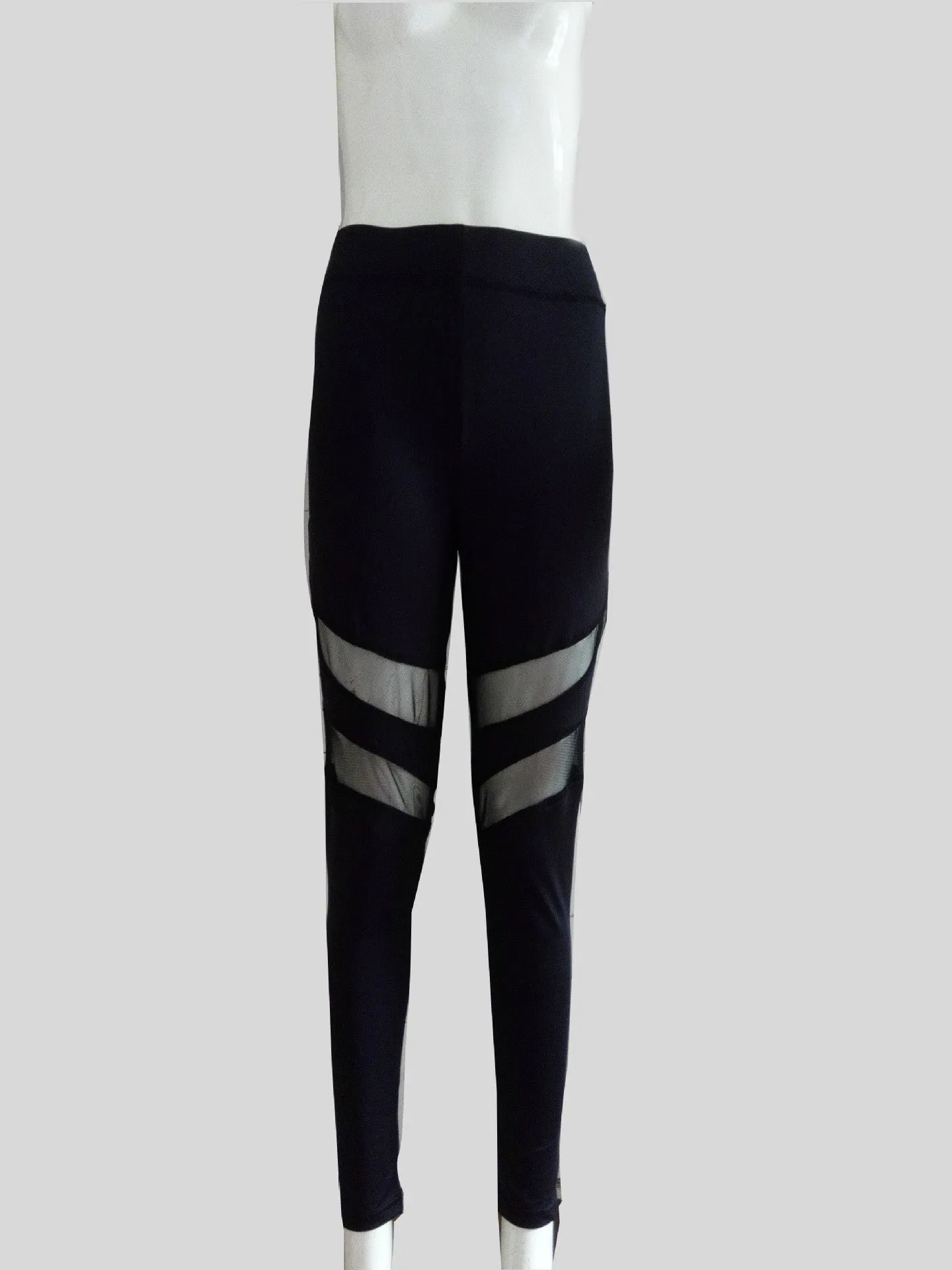 Black Mesh Patchwork Elastic Yoga Long Leggings