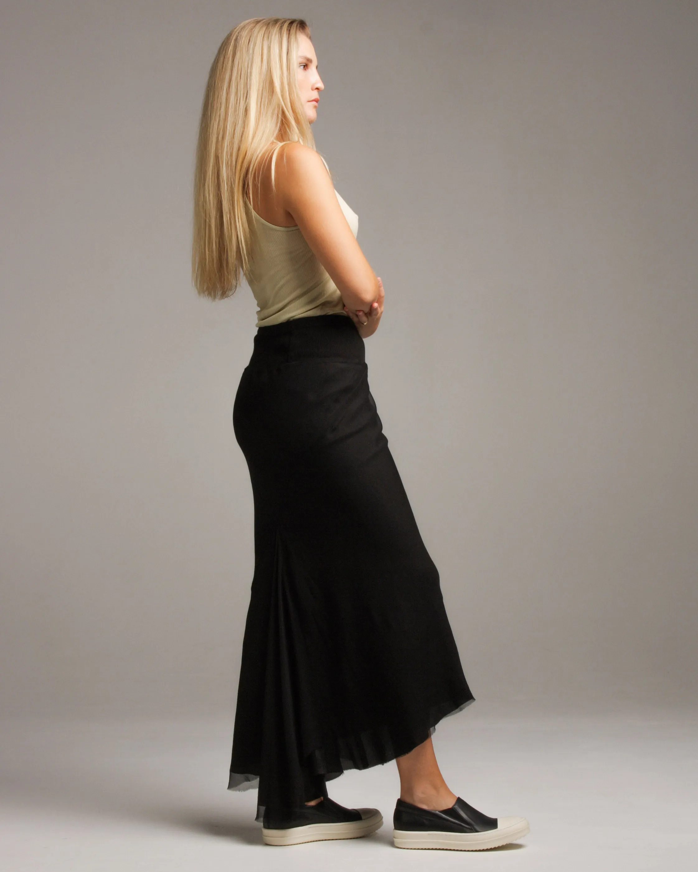 Black Silk Calf Bias Skirt