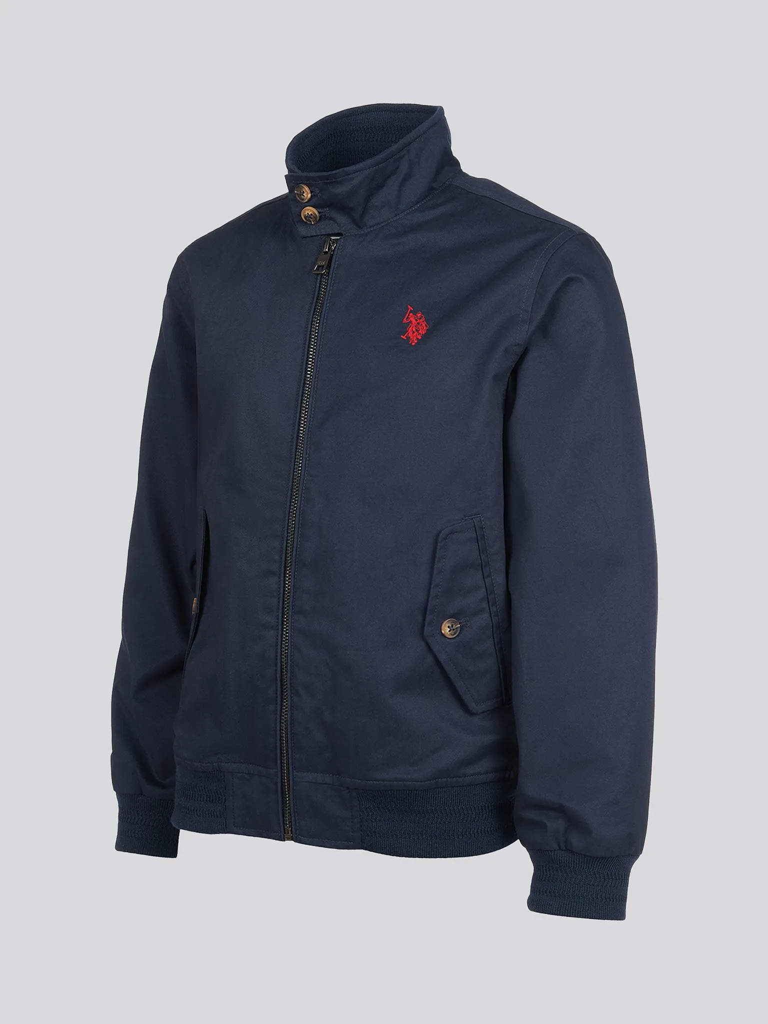 Boys Cotton Twill Harrington Jacket in Dark Sapphire Navy / Haute Red DHM