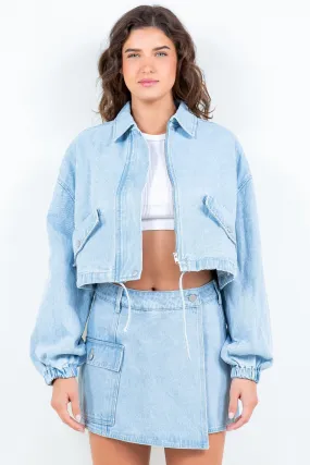 Cropped Denim Jacket w/ Tie