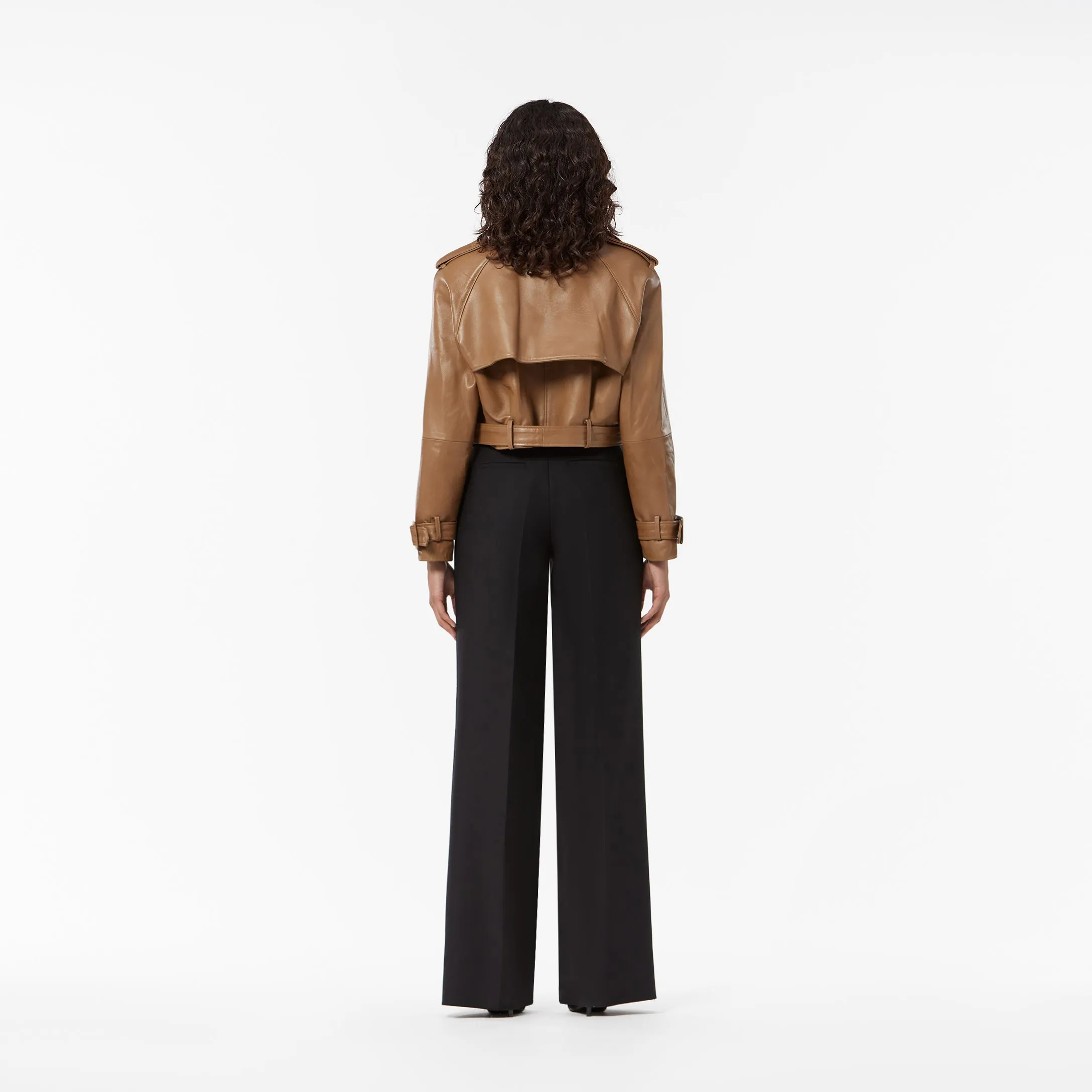 CROPPED TRENCH JACKET IN SHINY LAMBSKIN