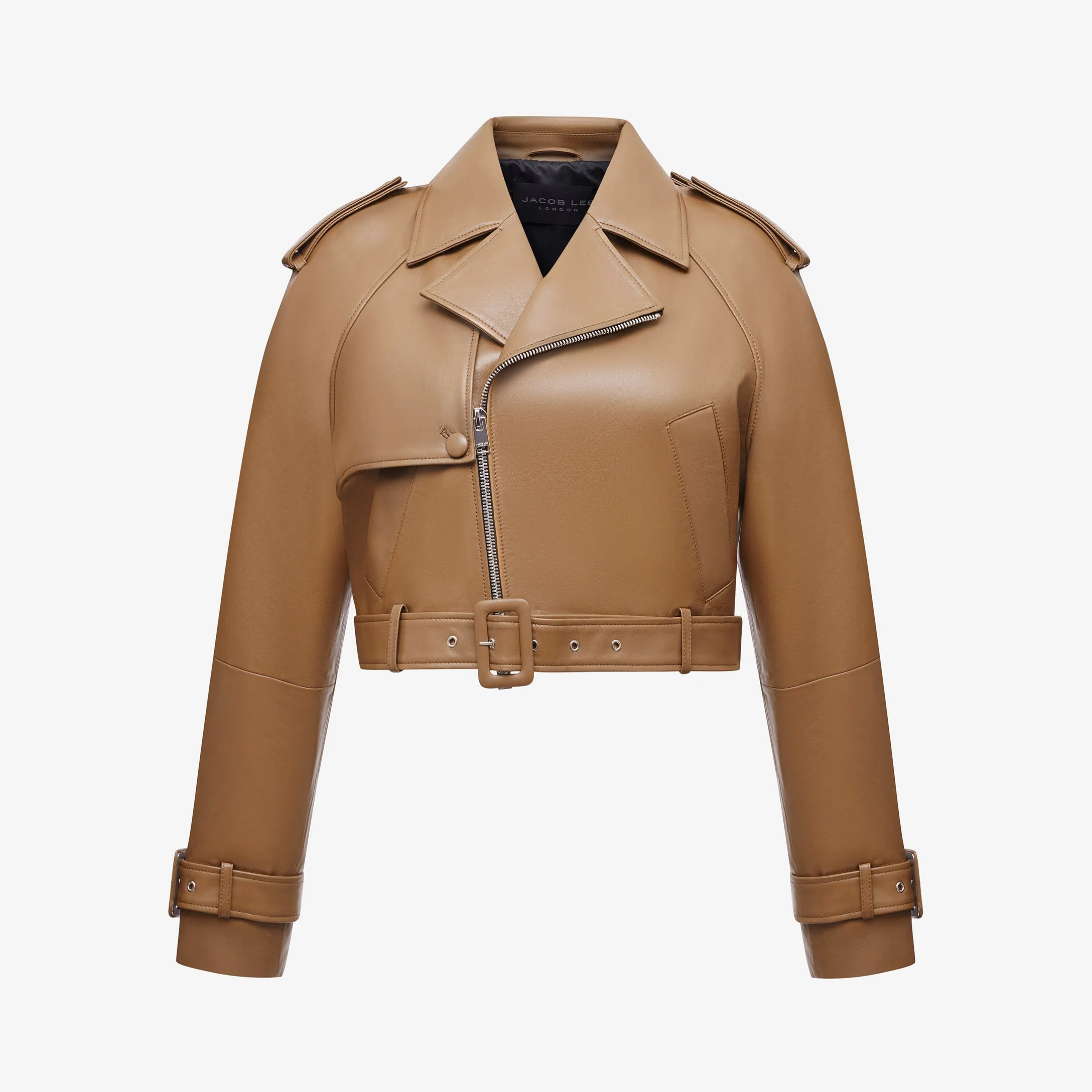 CROPPED TRENCH JACKET IN SHINY LAMBSKIN