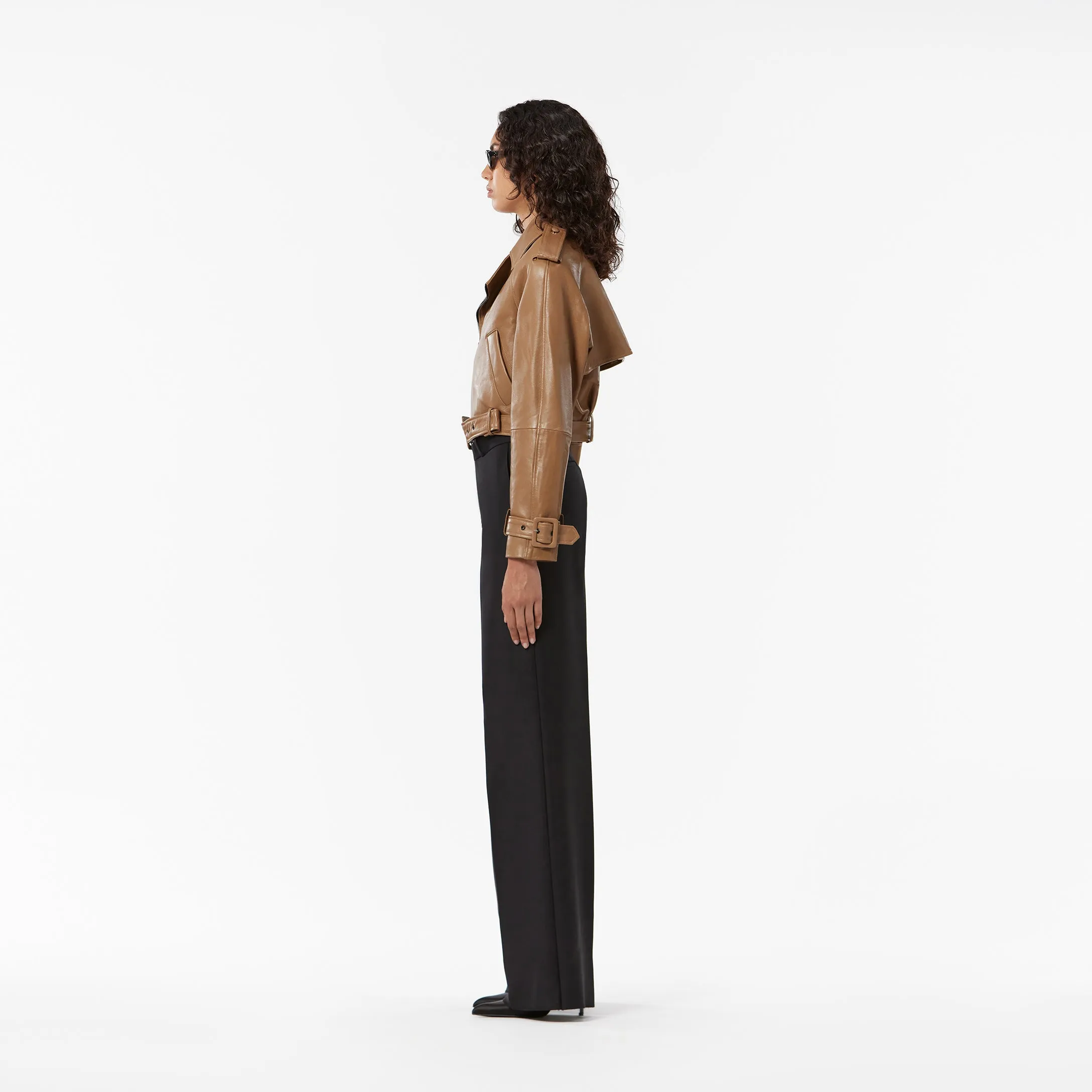 CROPPED TRENCH JACKET IN SHINY LAMBSKIN