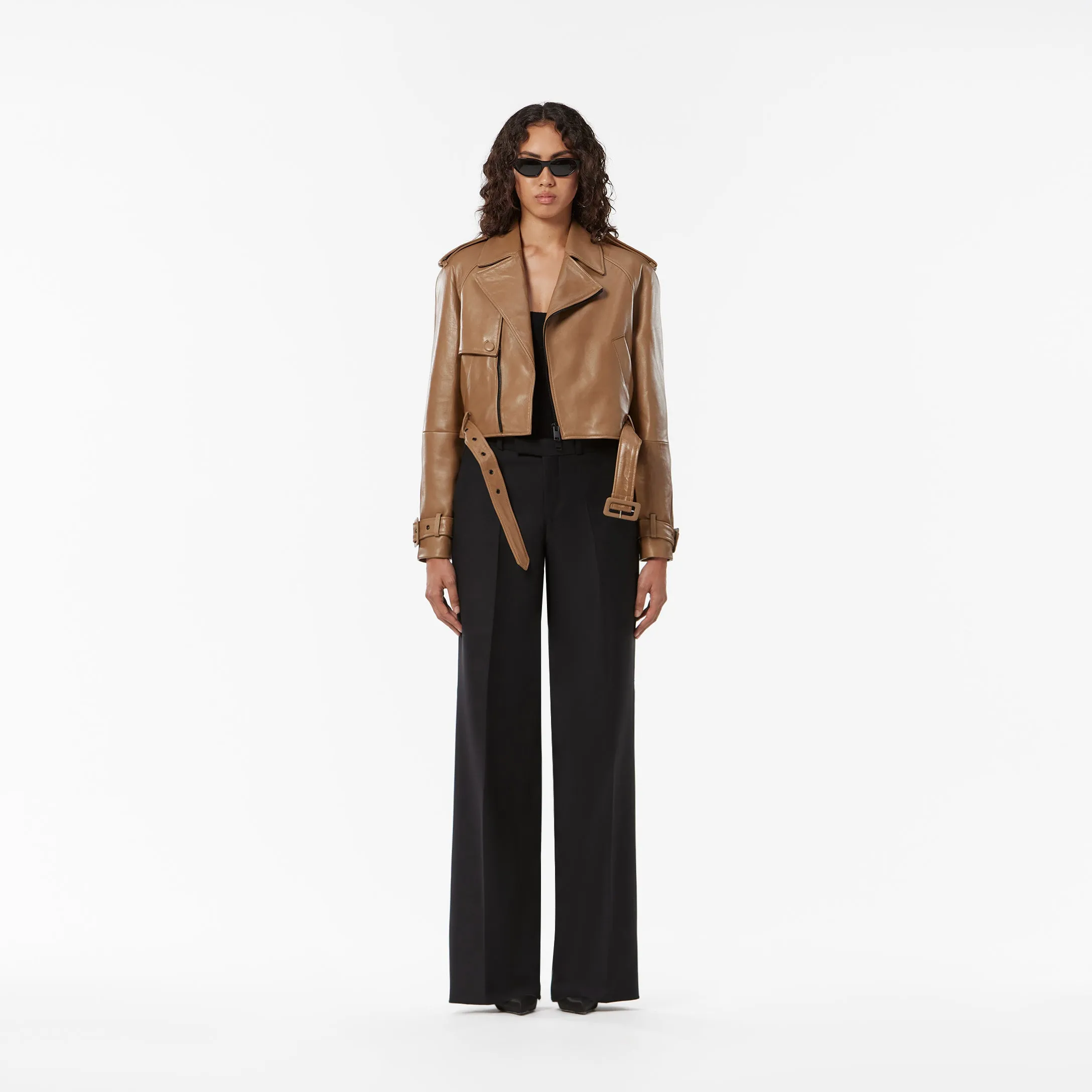 CROPPED TRENCH JACKET IN SHINY LAMBSKIN