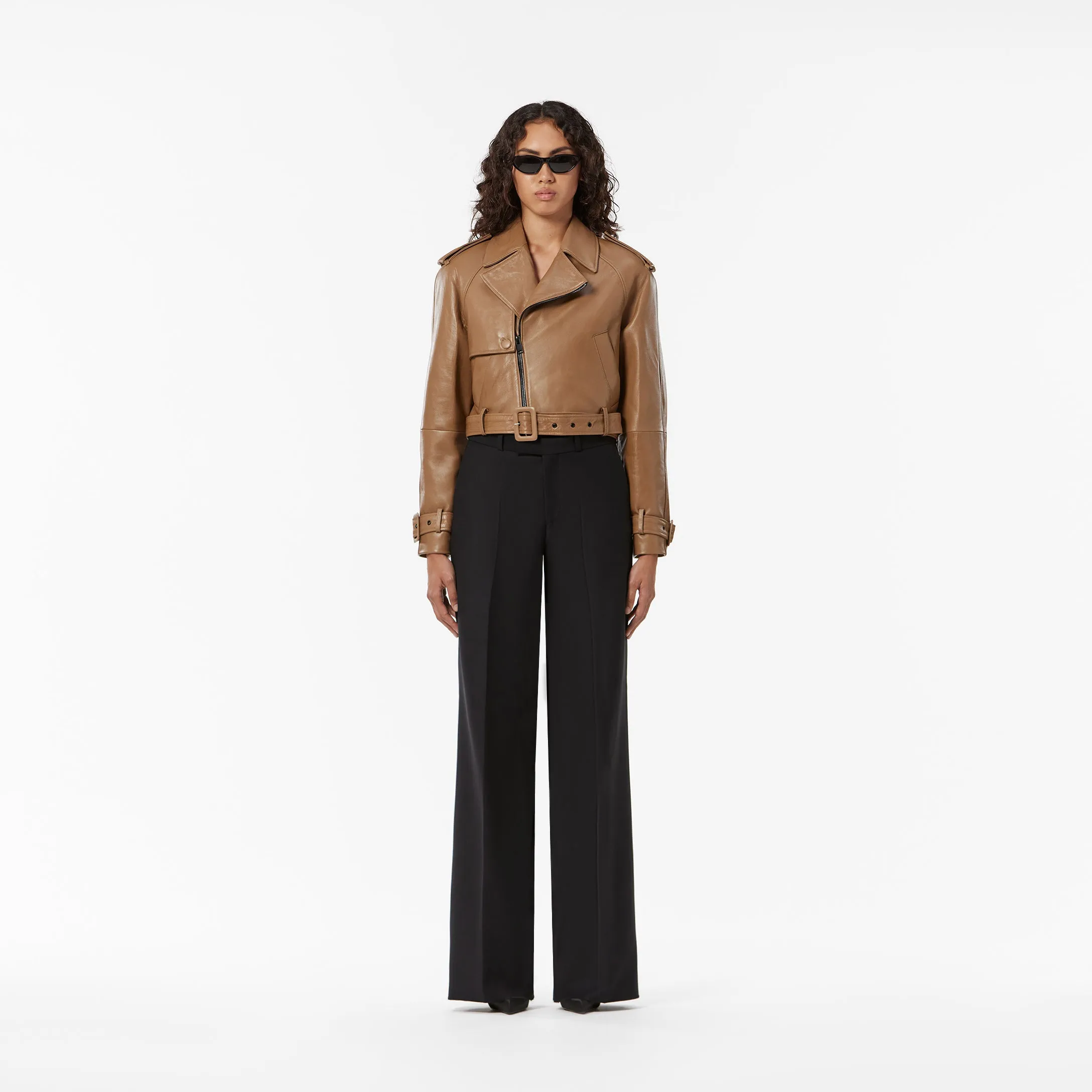 CROPPED TRENCH JACKET IN SHINY LAMBSKIN