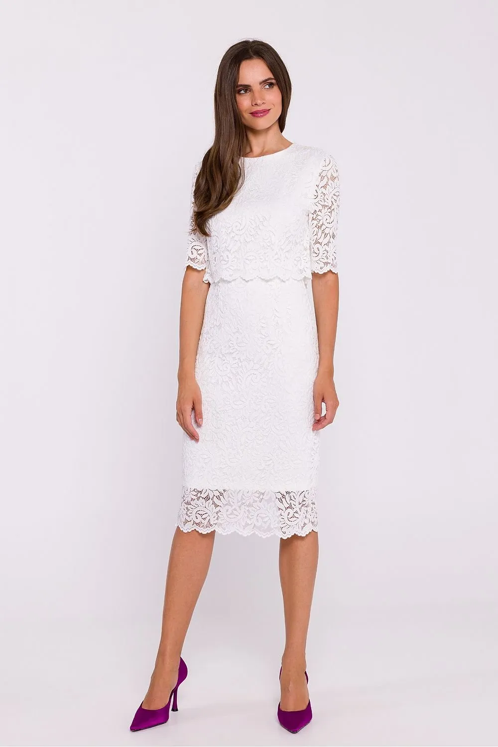 Double-layered elegant lace evening dress