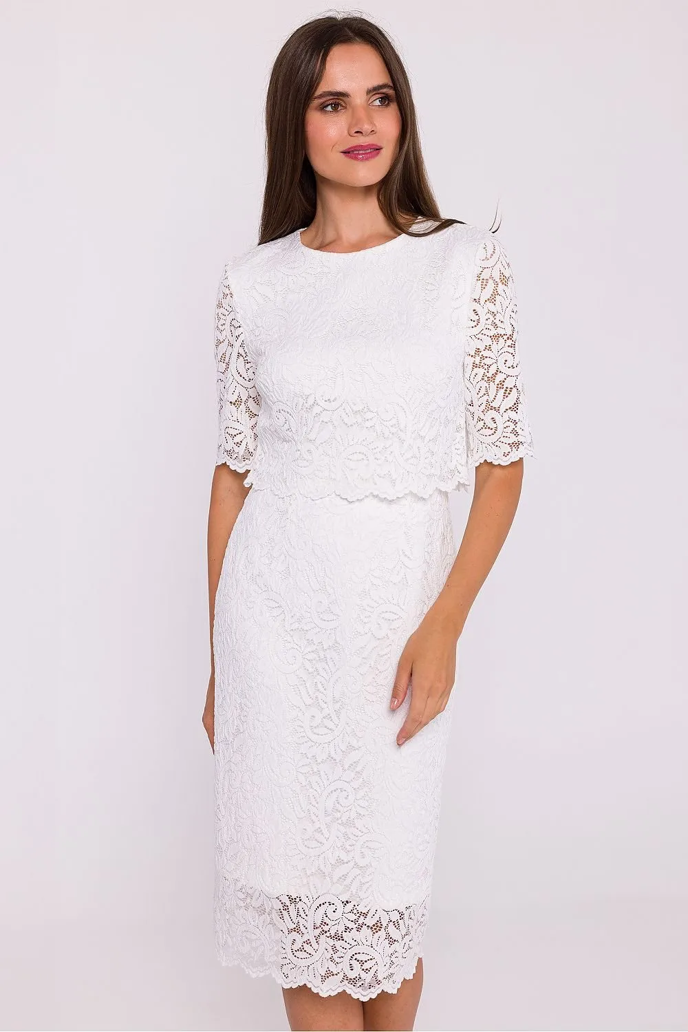 Double-layered elegant lace evening dress