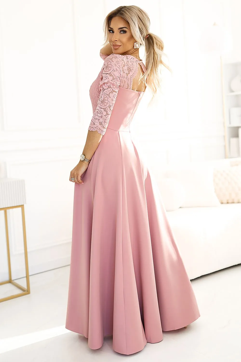Elegant long lace maxi evening dress