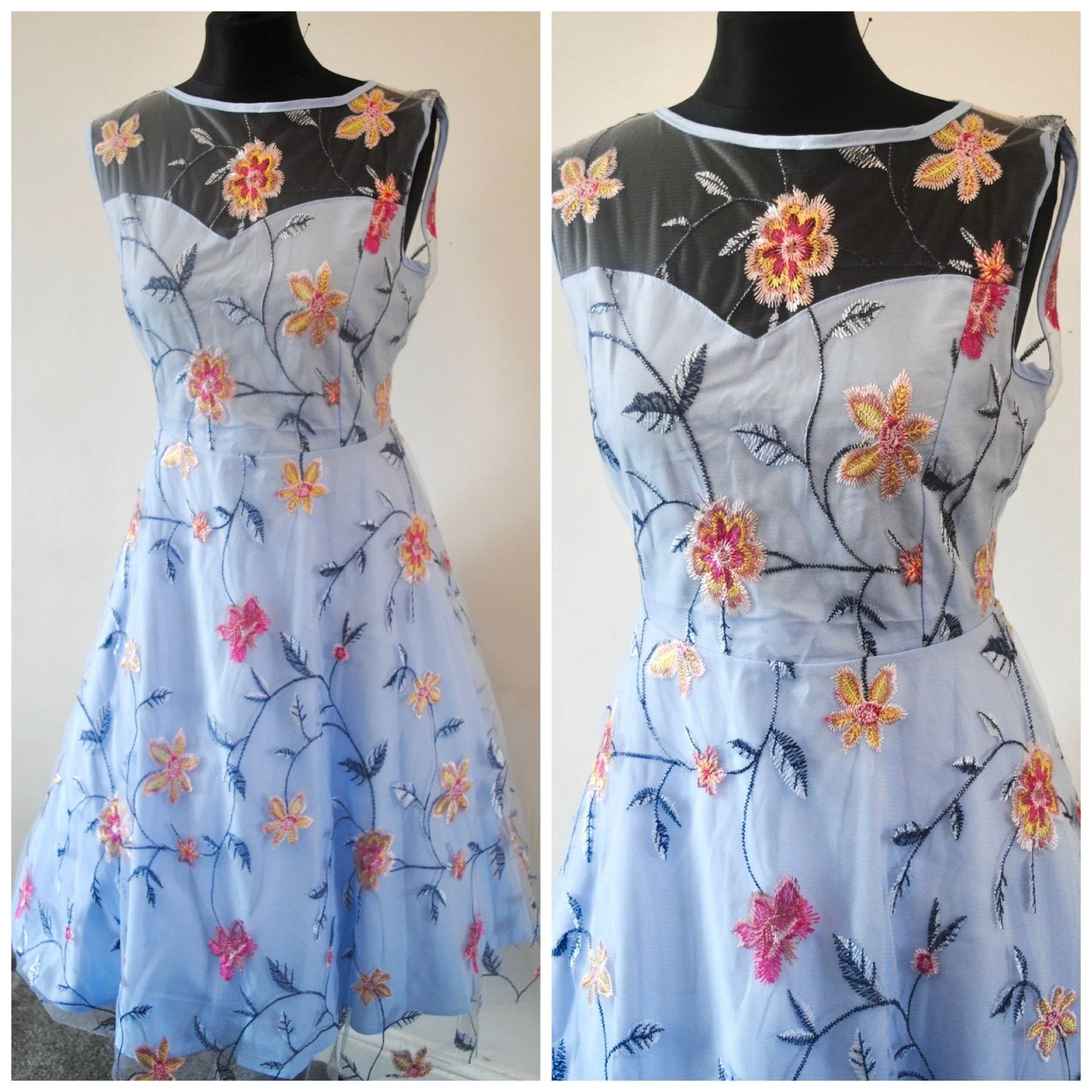 Embroidered Flower Tulle Dress - Medium