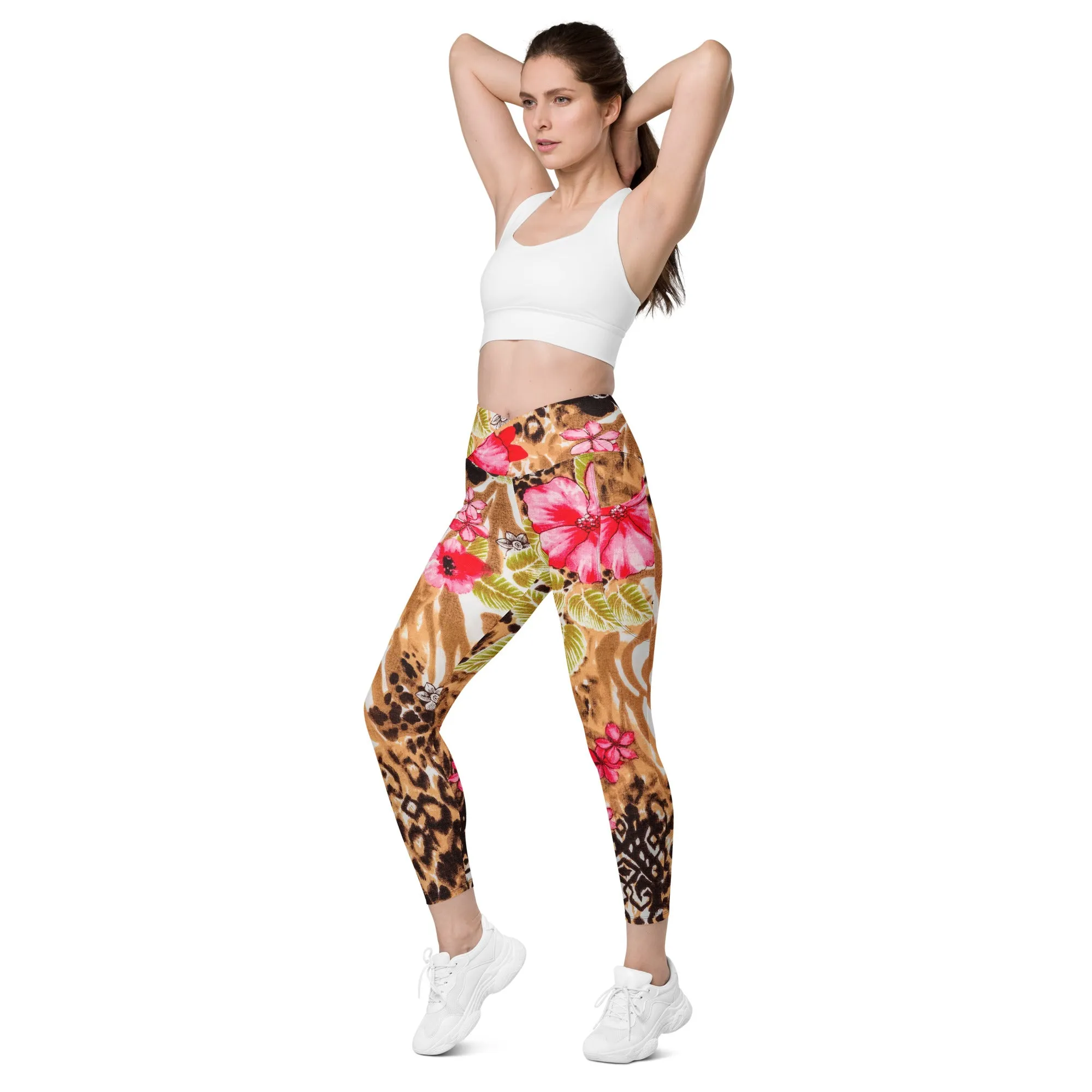 Hibiscus Print Leggings with Pockets, lioness-love