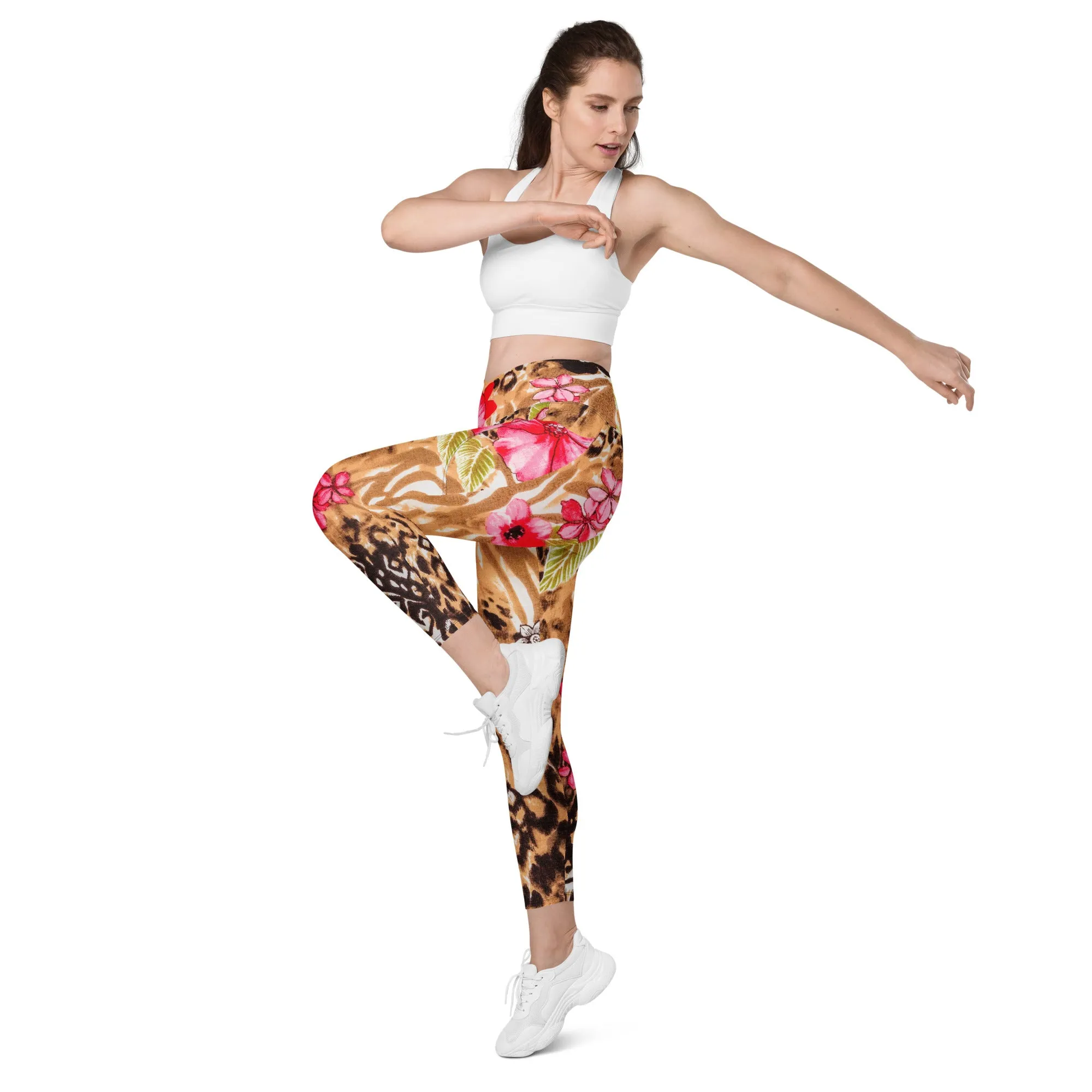 Hibiscus Print Leggings with Pockets, lioness-love