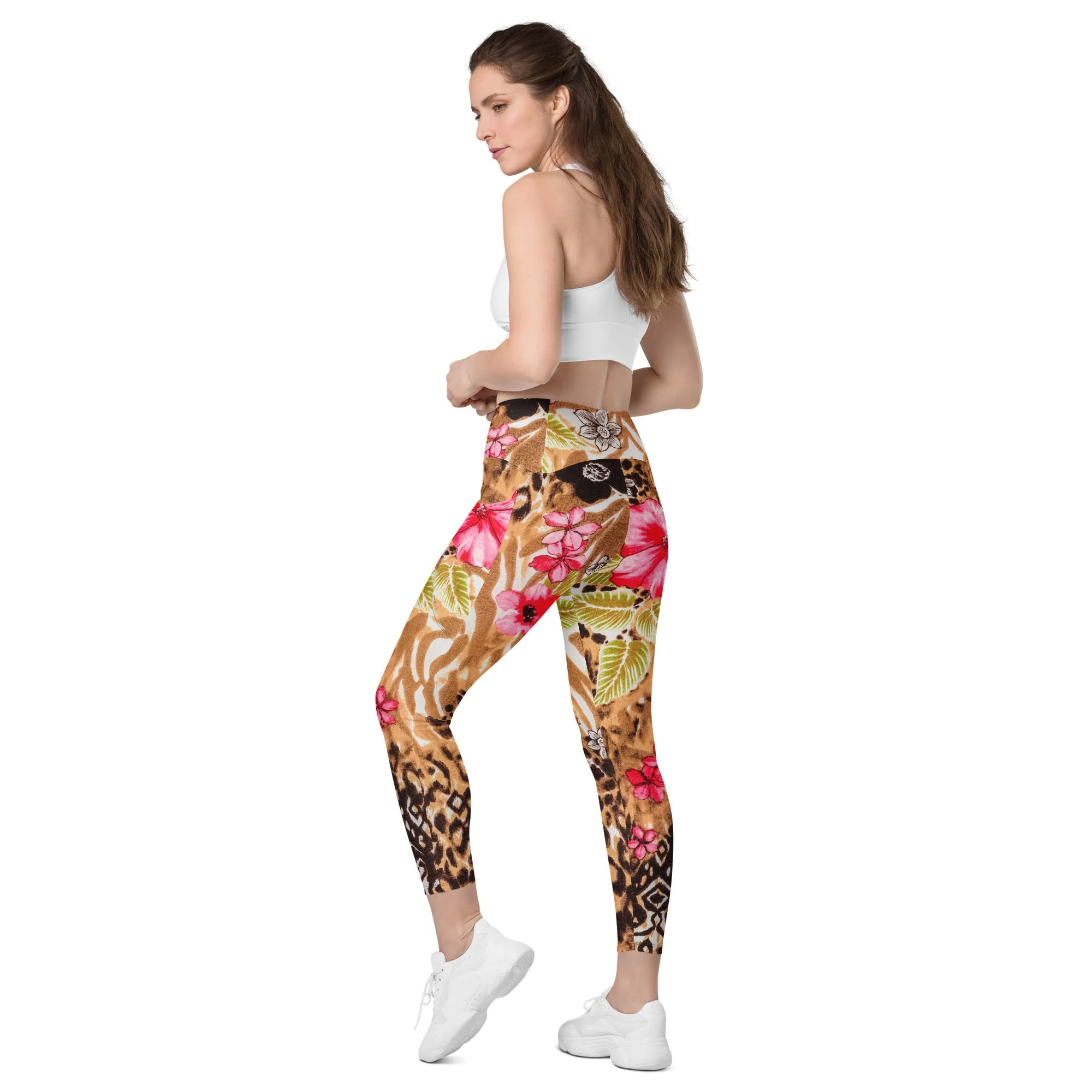 Hibiscus Print Leggings with Pockets, lioness-love