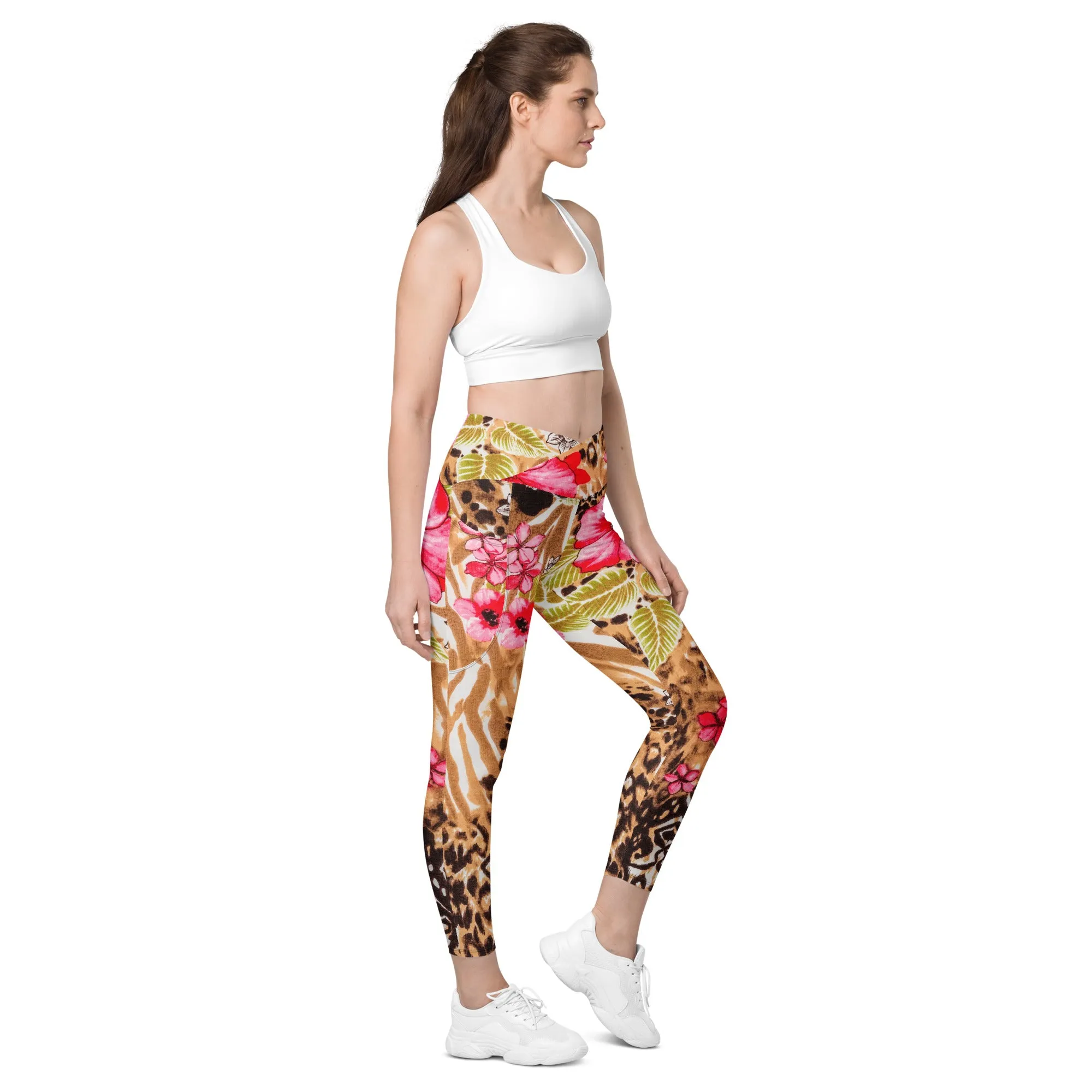 Hibiscus Print Leggings with Pockets, lioness-love