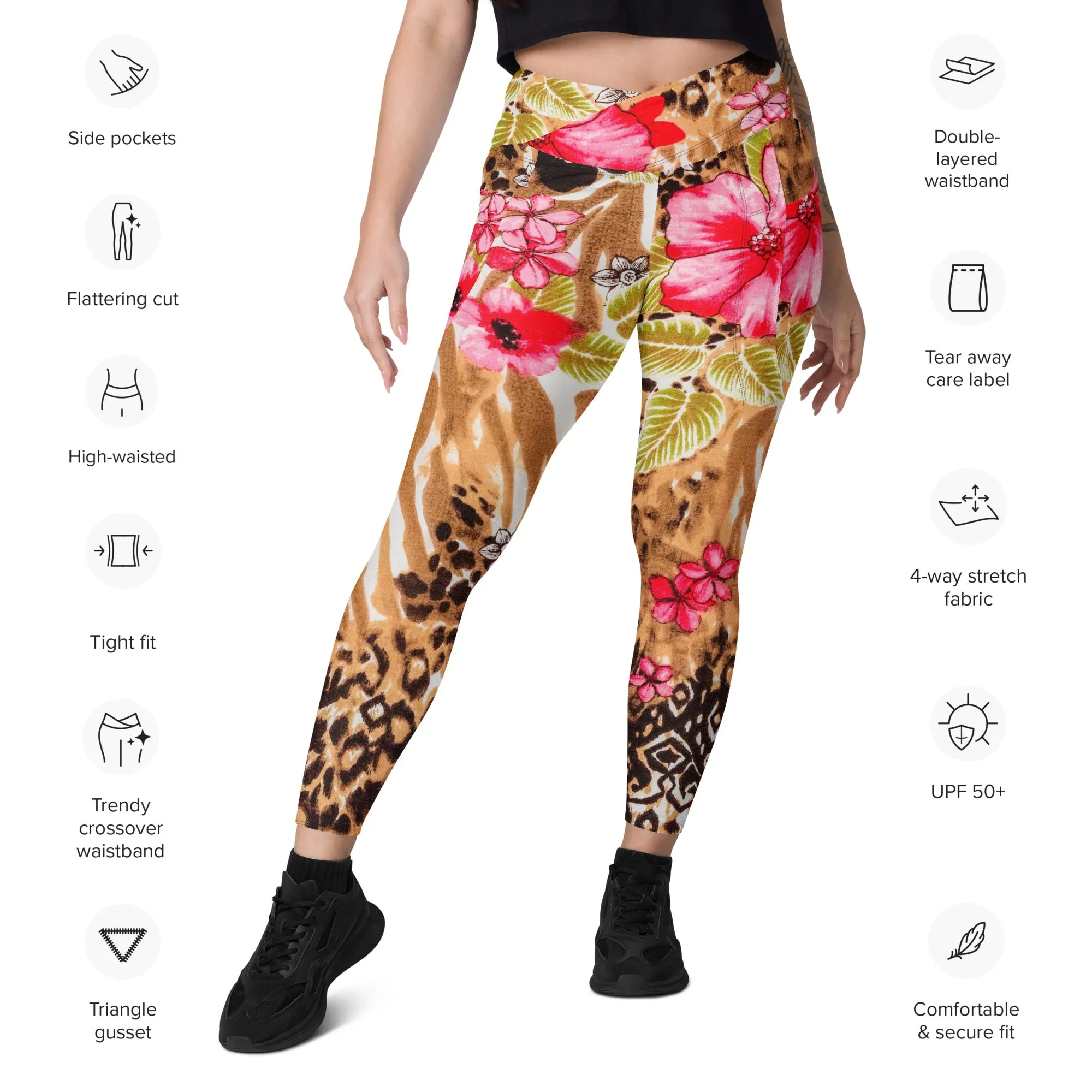 Hibiscus Print Leggings with Pockets, lioness-love