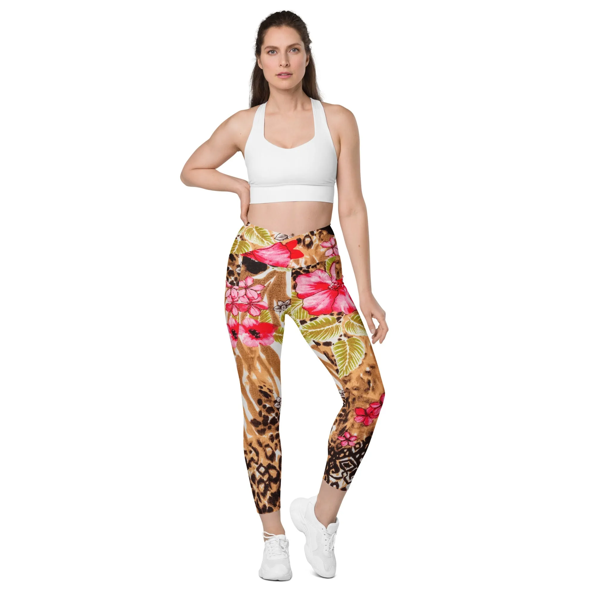 Hibiscus Print Leggings with Pockets, lioness-love