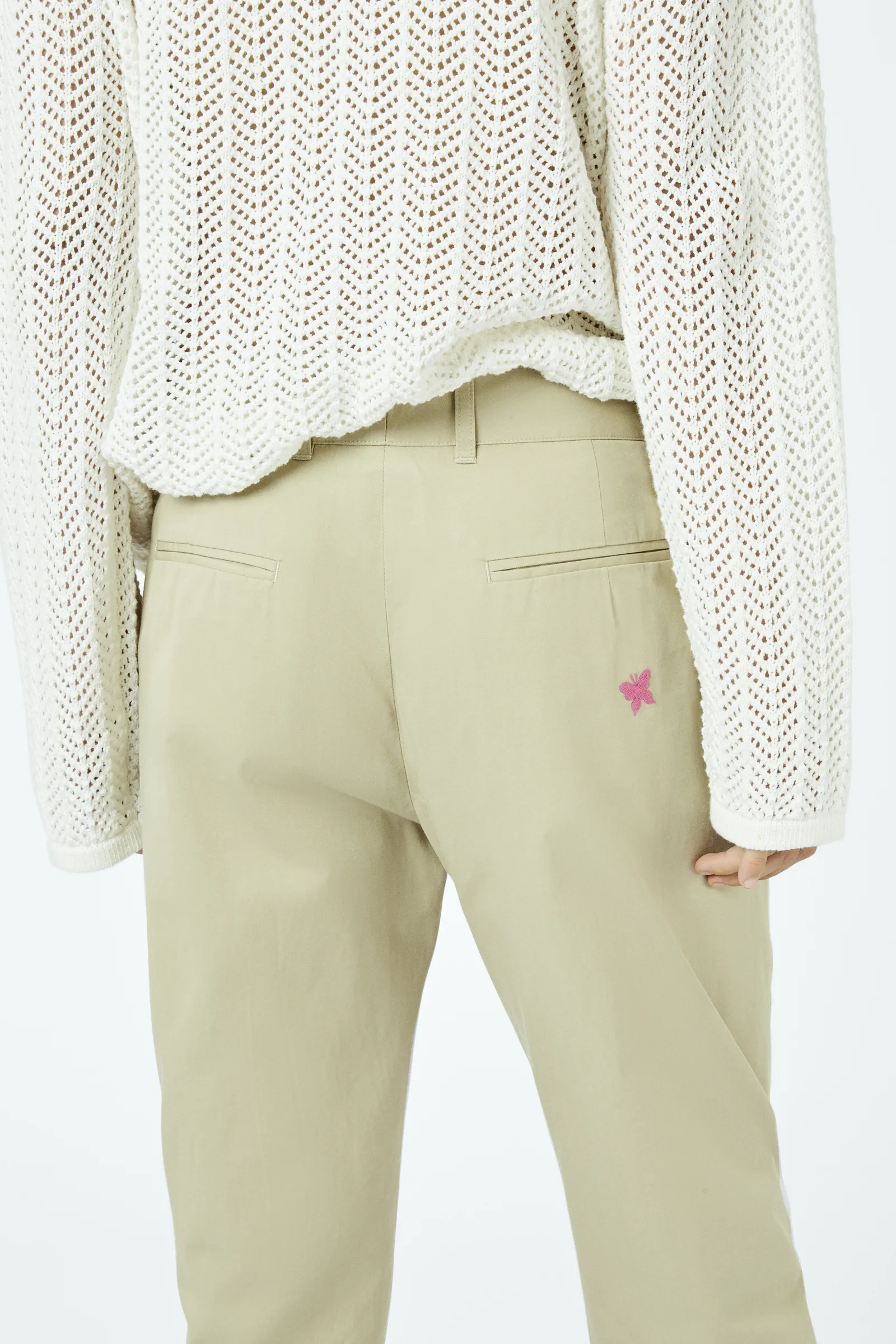 Lucky charm-embroidered cotton chinos