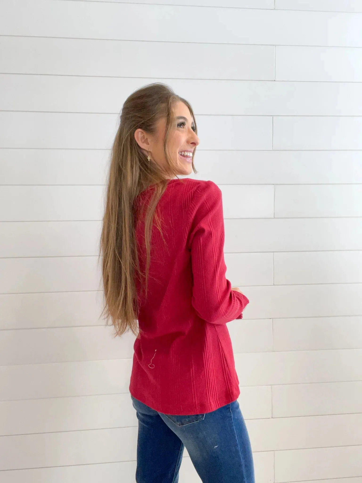 Mac and Me Long Sleeve V-Neck Ribbed Top