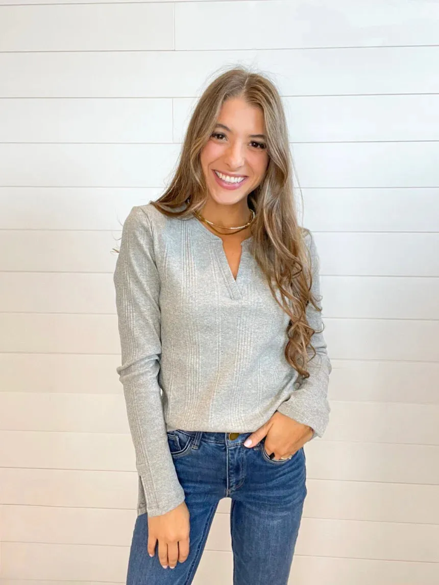 Mac and Me Long Sleeve V-Neck Ribbed Top