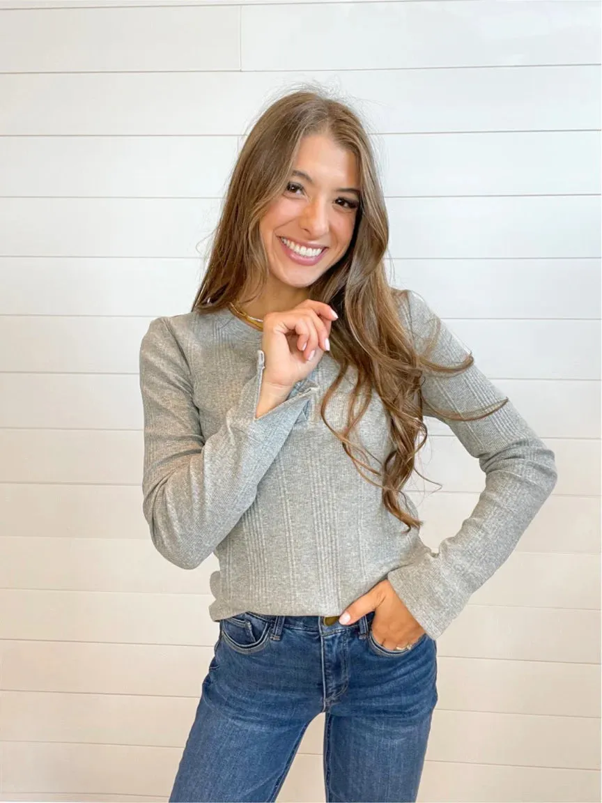 Mac and Me Long Sleeve V-Neck Ribbed Top