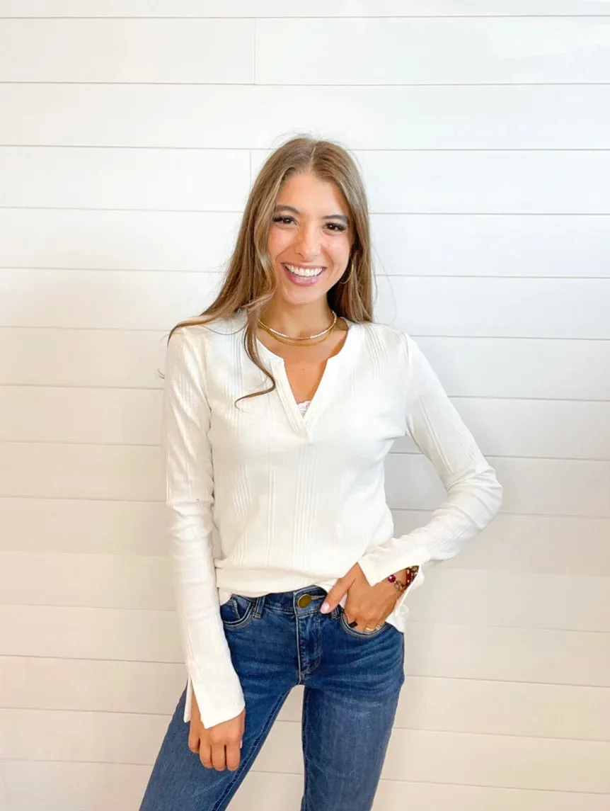 Mac and Me Long Sleeve V-Neck Ribbed Top