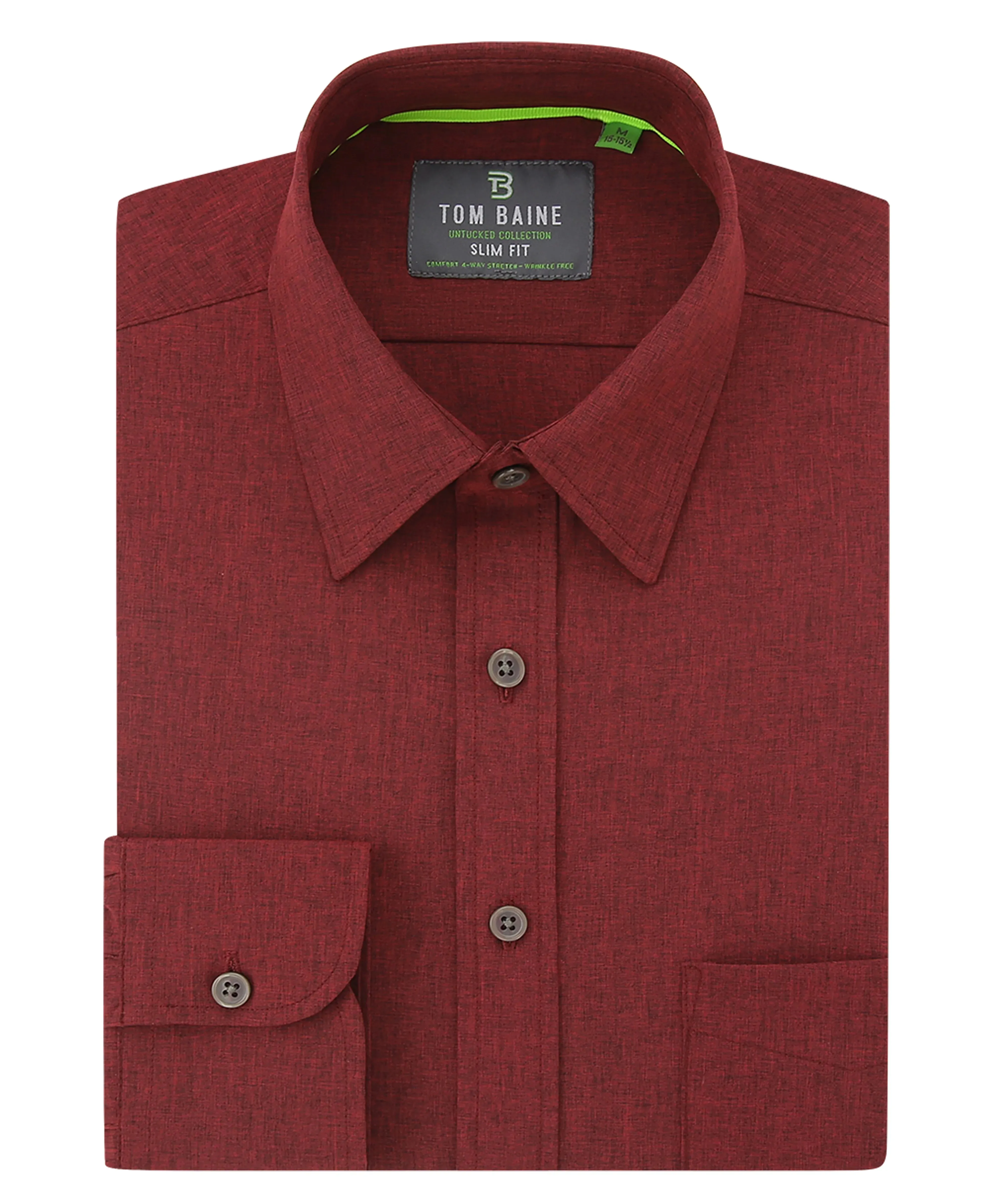 Men's Slim Fit Performance Long Sleeve Chambray Burgundy Solid Shirt