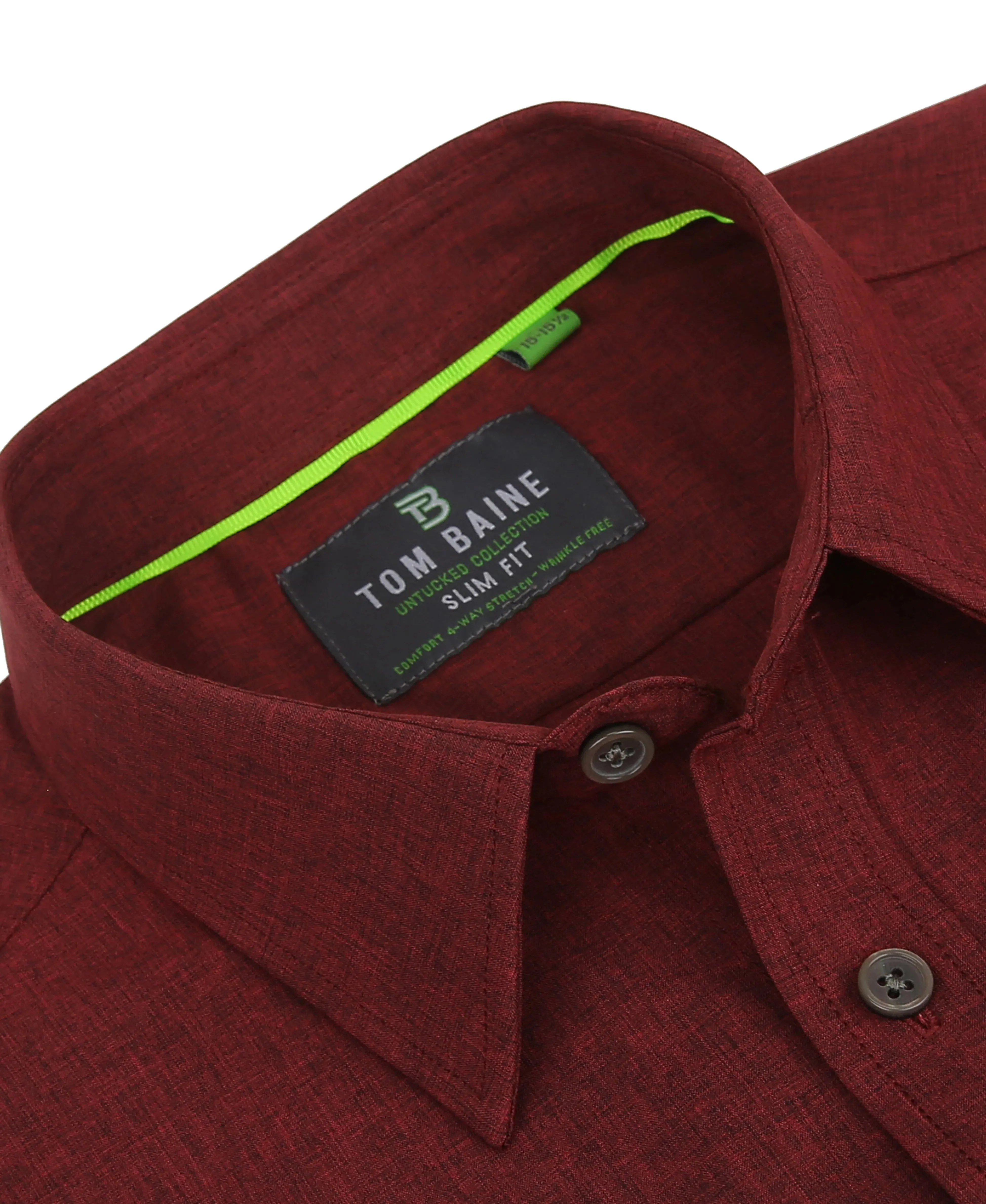 Men's Slim Fit Performance Long Sleeve Chambray Burgundy Solid Shirt