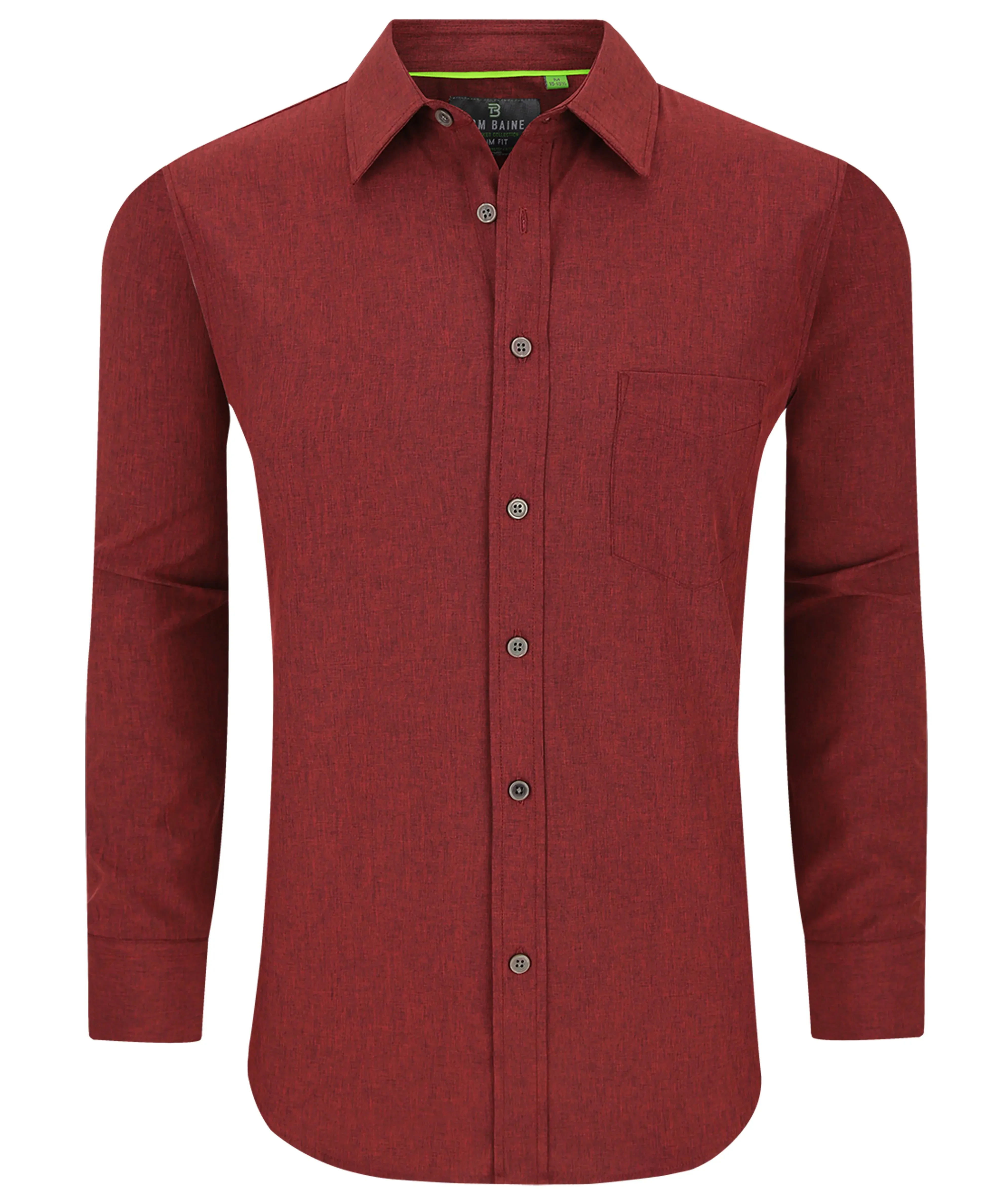 Men's Slim Fit Performance Long Sleeve Chambray Burgundy Solid Shirt
