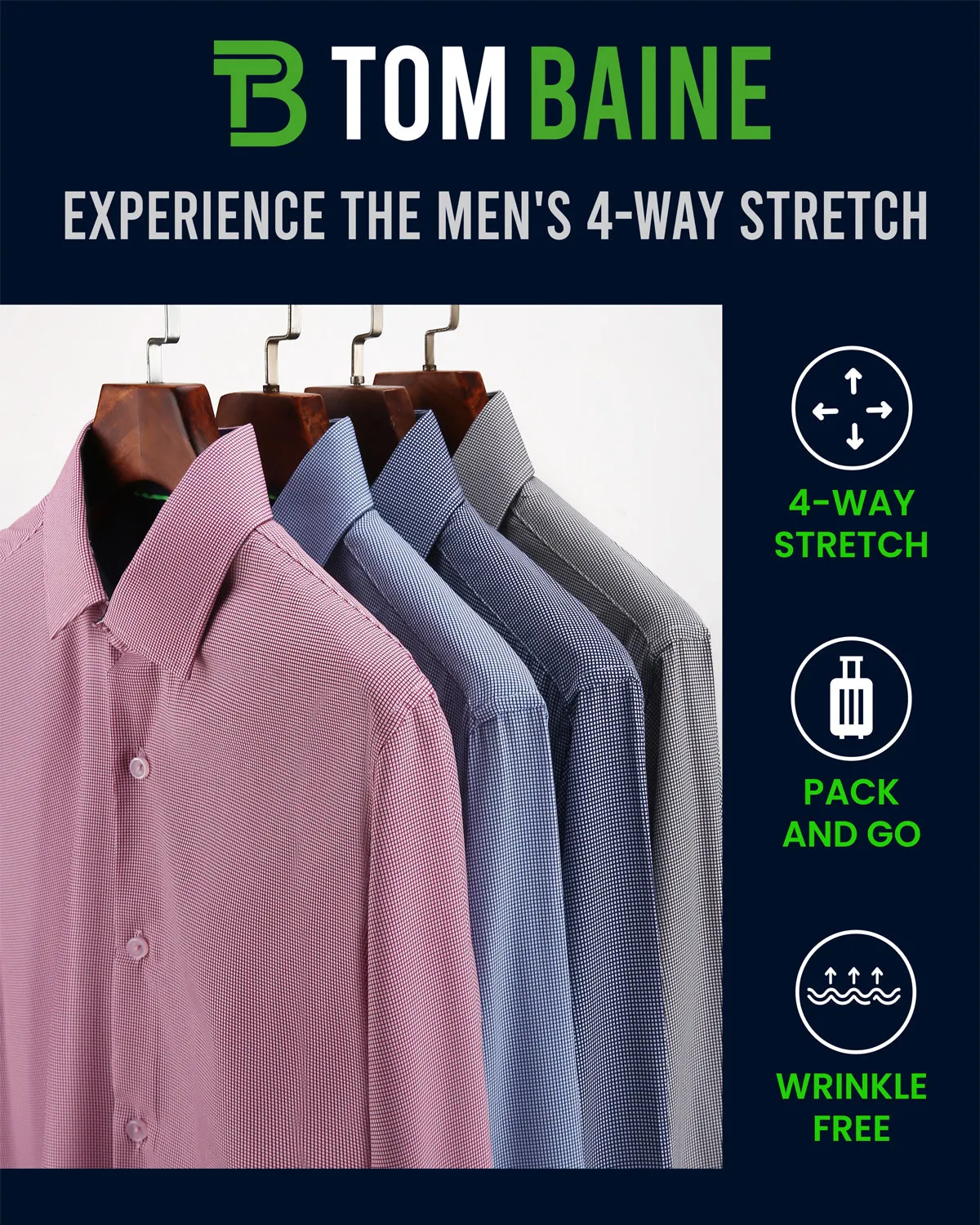 Men's Slim Fit Performance Long Sleeve Mini Plaid Shirt Navy