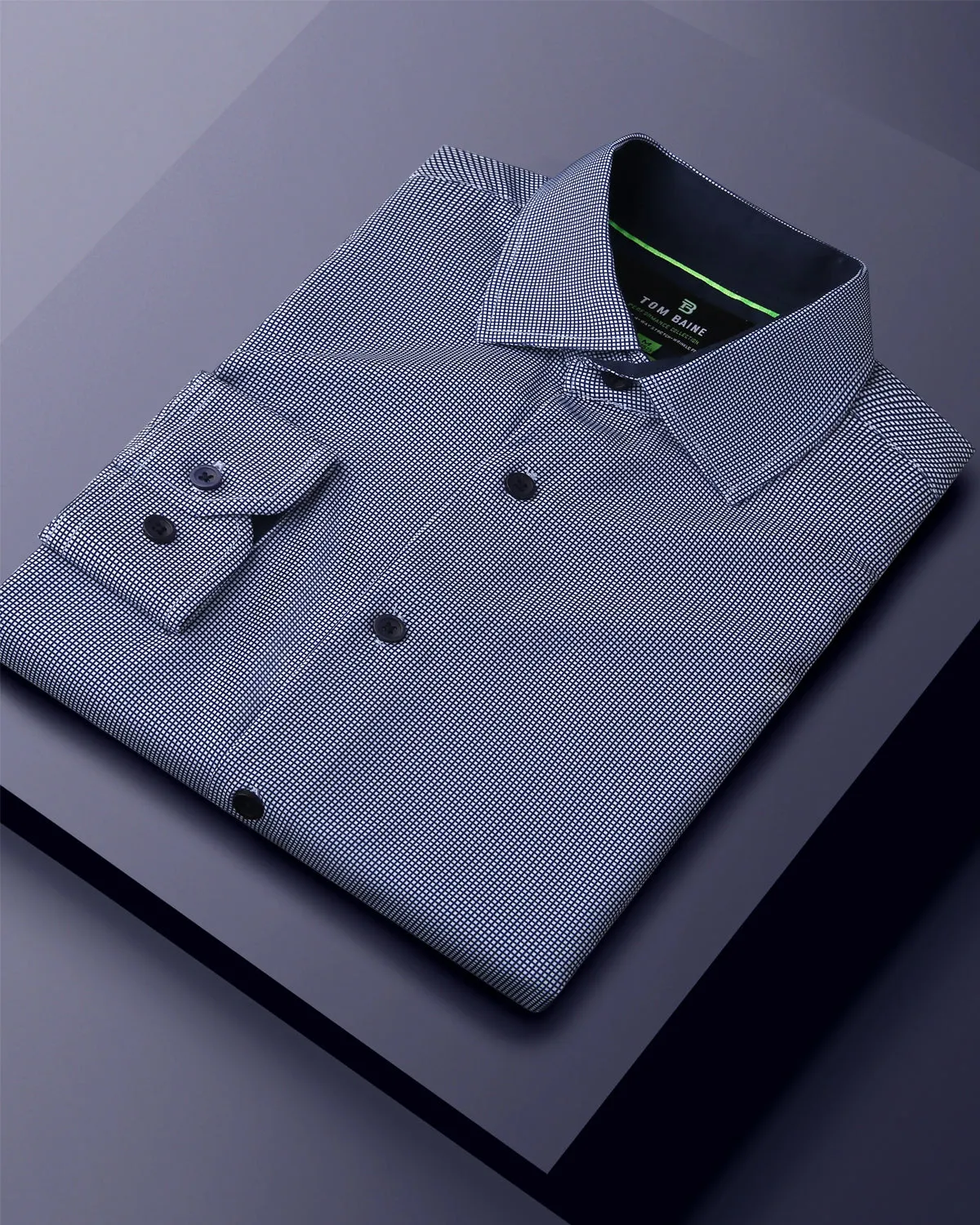 Men's Slim Fit Performance Long Sleeve Mini Plaid Shirt Navy