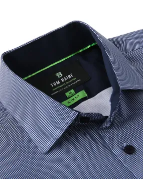 Men's Slim Fit Performance Long Sleeve Mini Plaid Shirt Navy