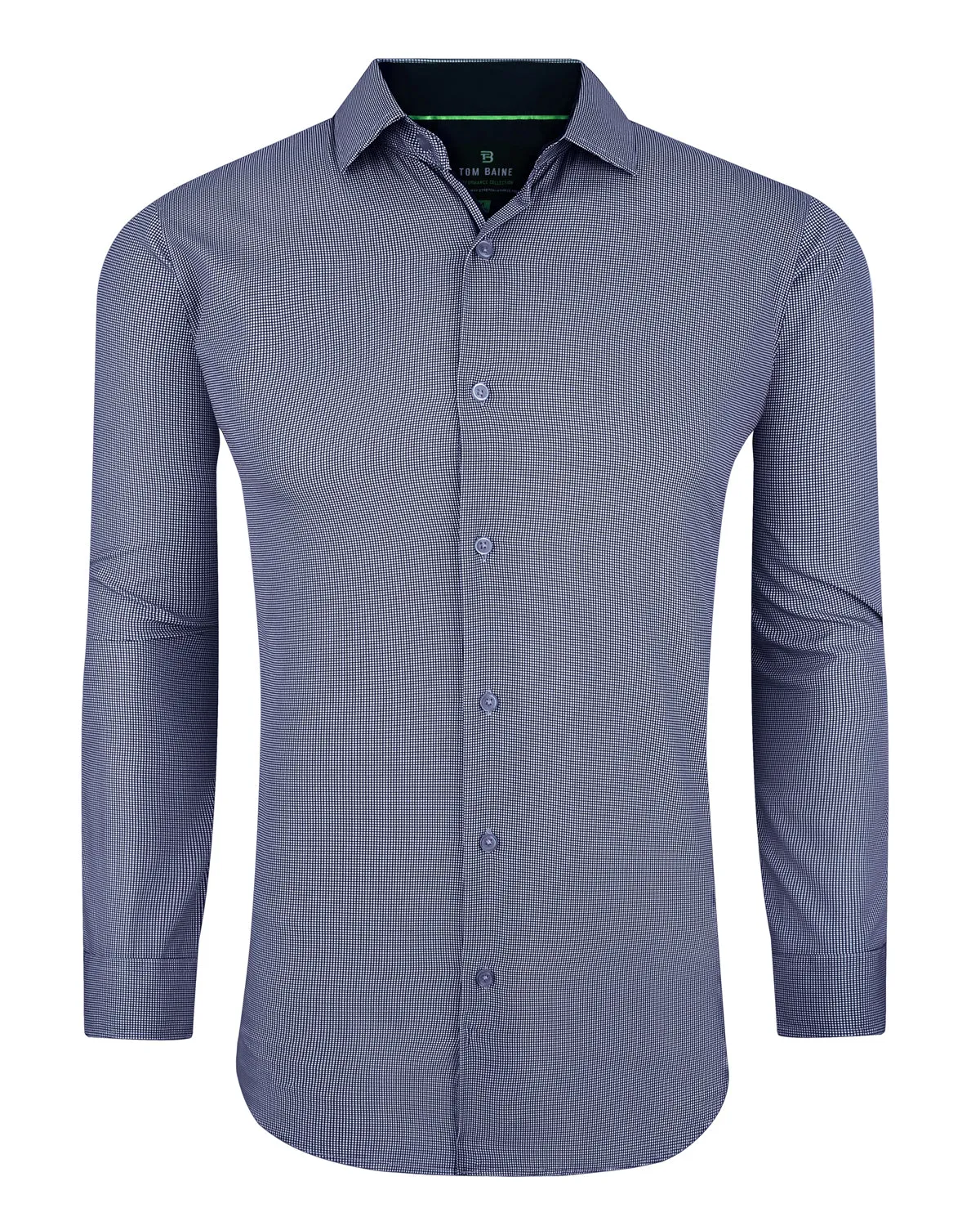 Men's Slim Fit Performance Long Sleeve Mini Plaid Shirt Navy