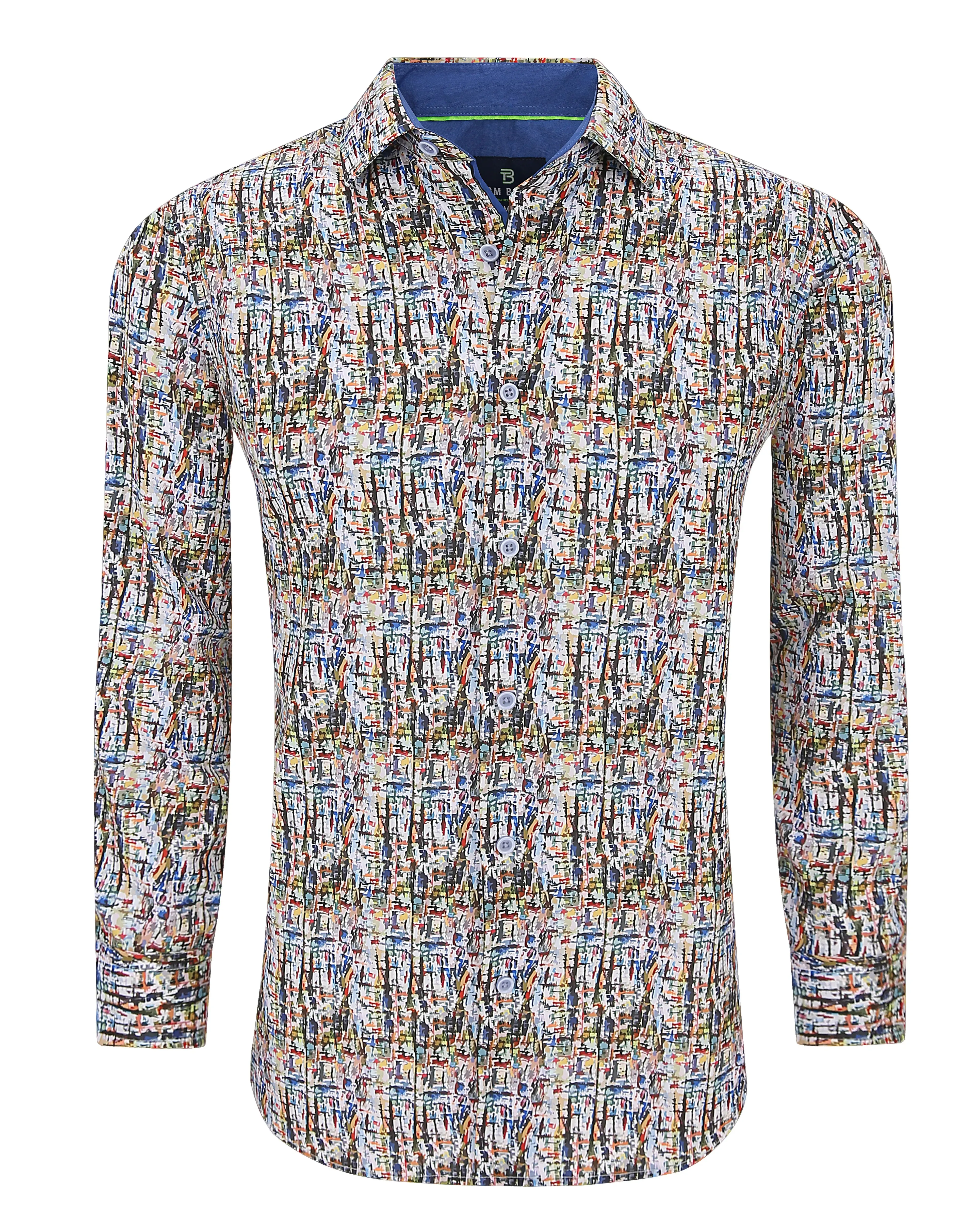 Men's Slim Fit Performance Long Sleeve Printed Shirt Multi