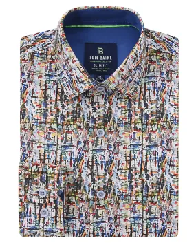 Men's Slim Fit Performance Long Sleeve Printed Shirt Multi