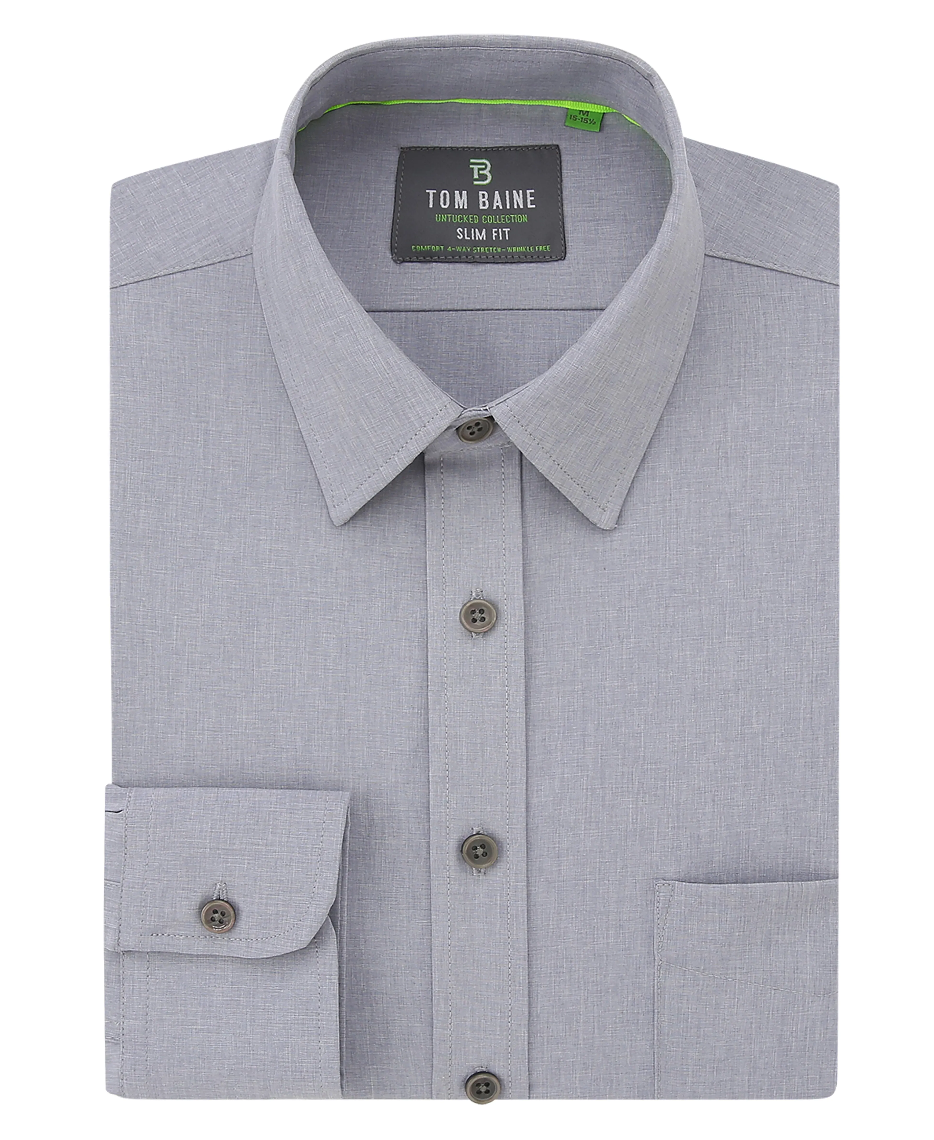 Men's Slim Fit Performance Long Sleeve Solid Shirt Silver