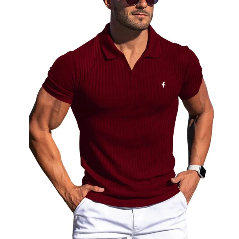 Men's Summer Turn Down Collar Popo-New Elastic Polo Shirt
