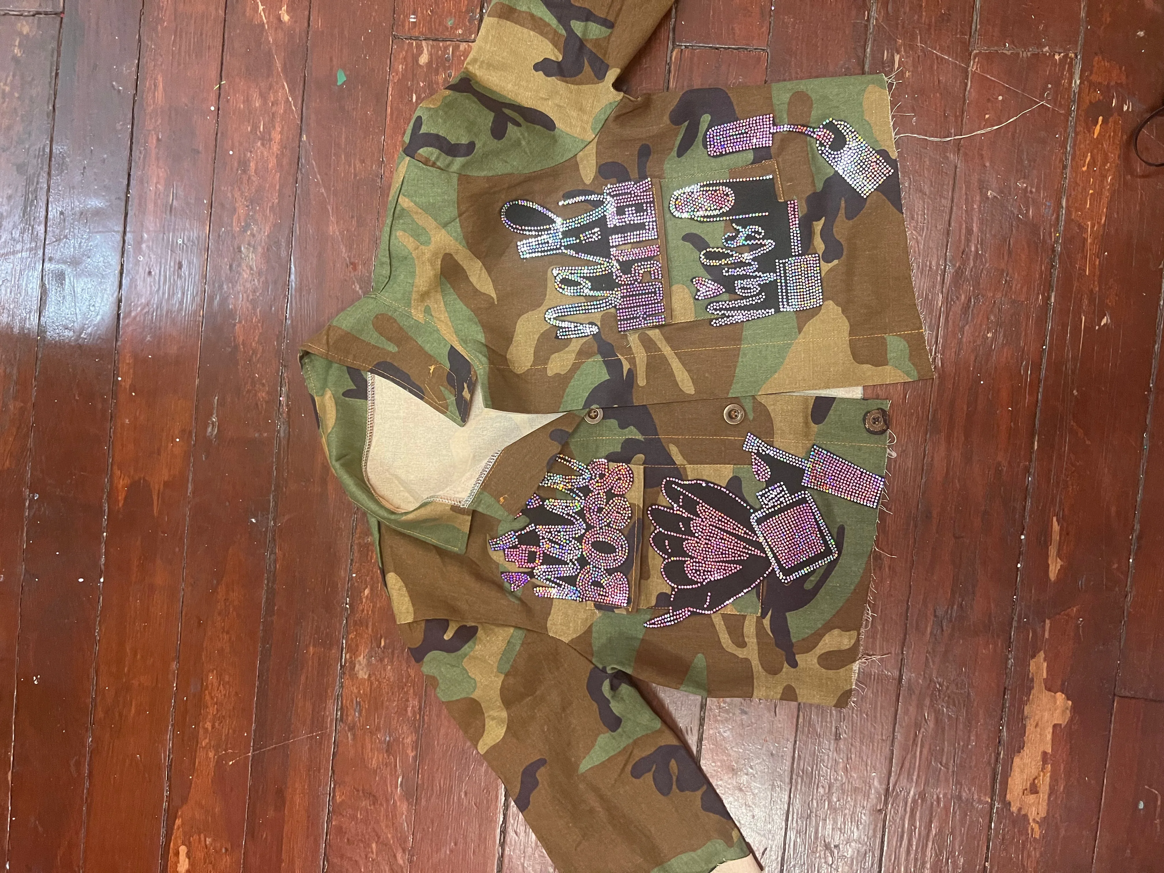 NAIL BOSS CAMOUFLAGE BLING Patchwork JACKET
