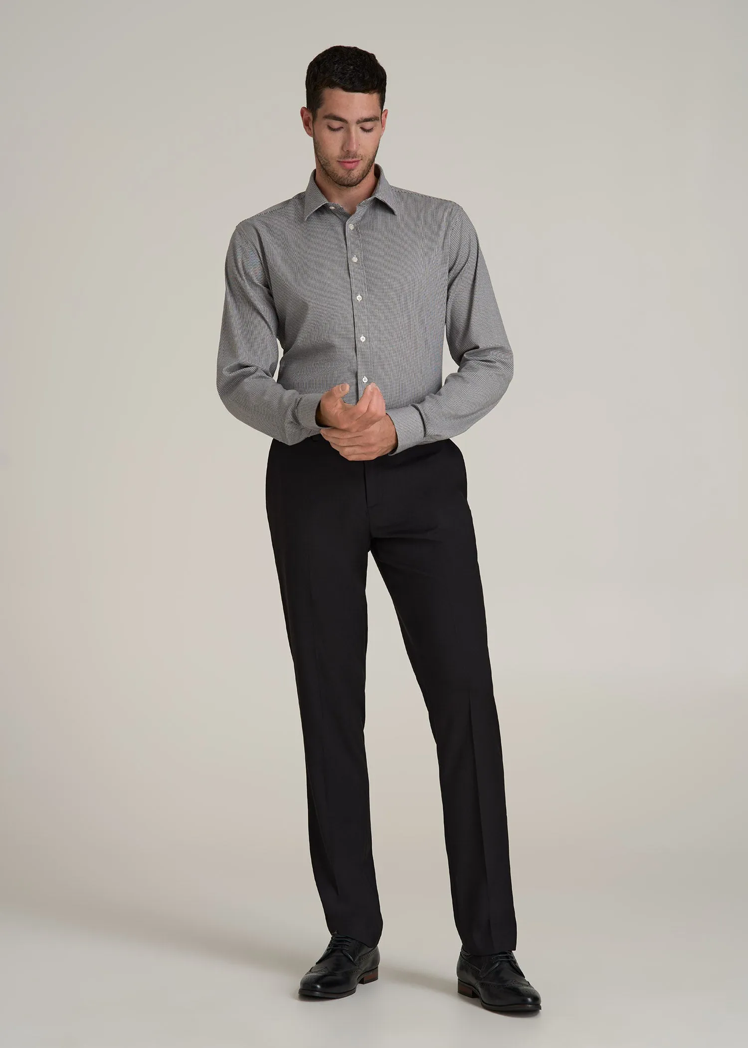 Oskar Button-Up Dress Shirt for Tall Men in Chocolate Houndstooth
